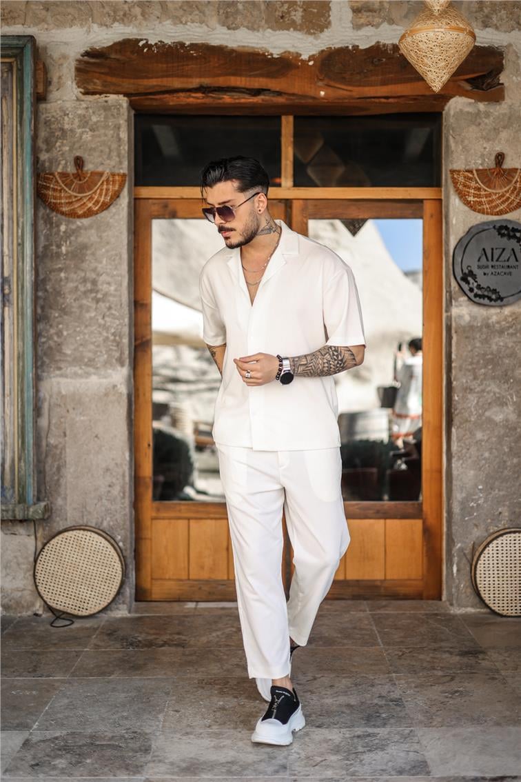 Likralı Basic Oversize Gömlek Beyaz