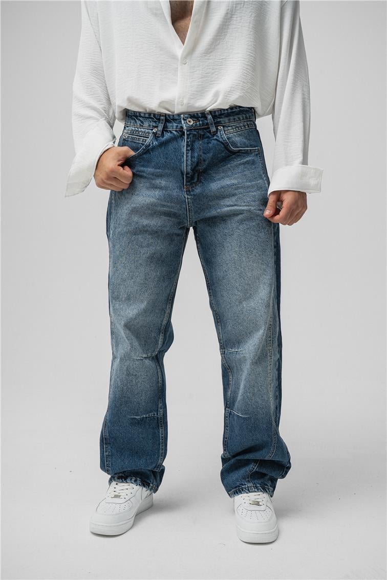 Line Baggy Jean Yıkamalı Mavi
