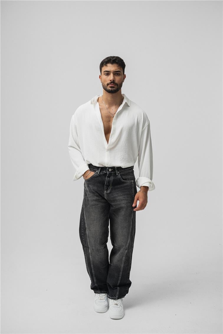 Line Baggy Jean Yıkamalı Siyah