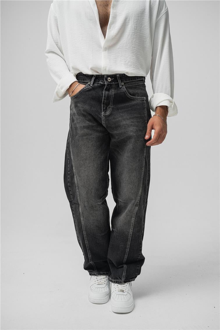 Line Baggy Jean Yıkamalı Siyah