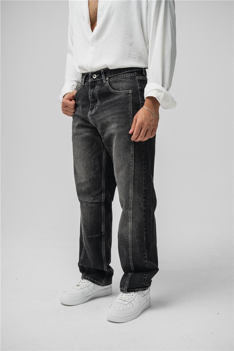 Line Baggy Jean Yıkamalı Siyah