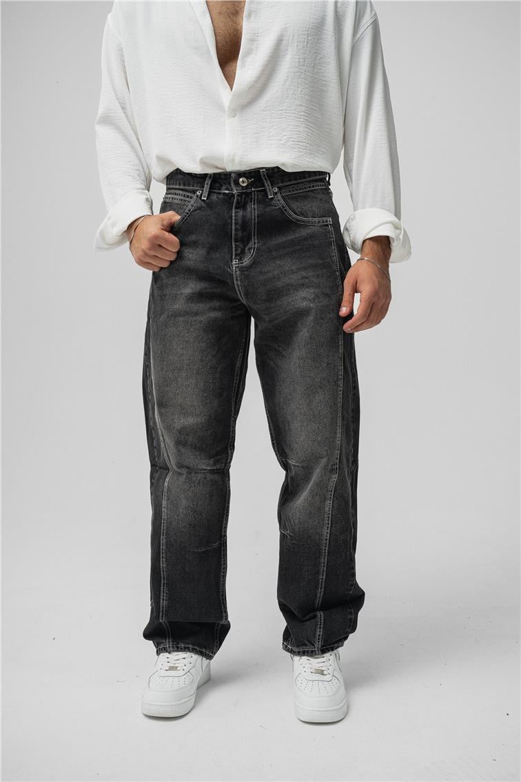 Line Baggy Jean Yıkamalı Siyah