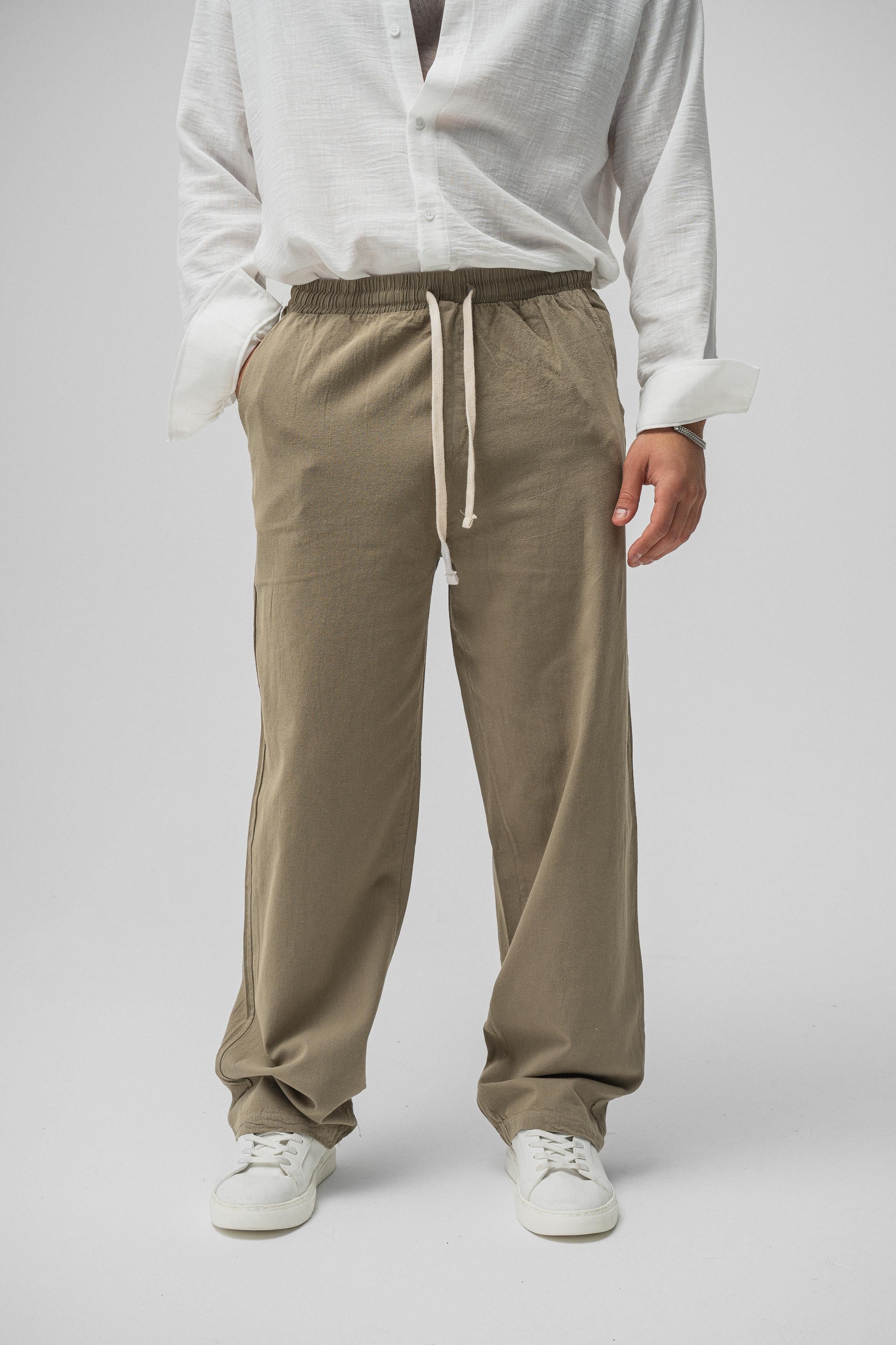 Linen Bel Bağlamalı Baggy Haki