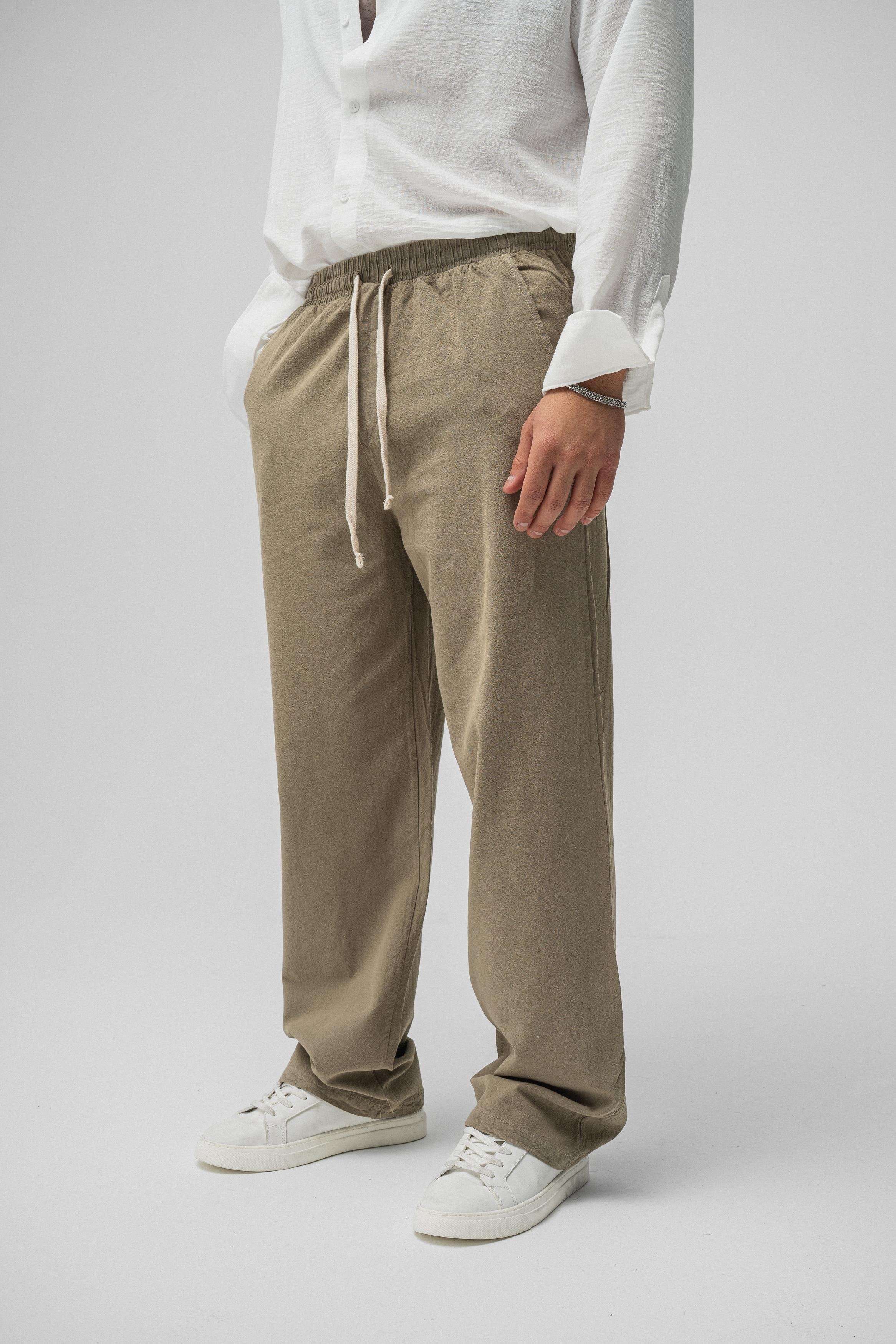 Linen Bel Bağlamalı Baggy Haki