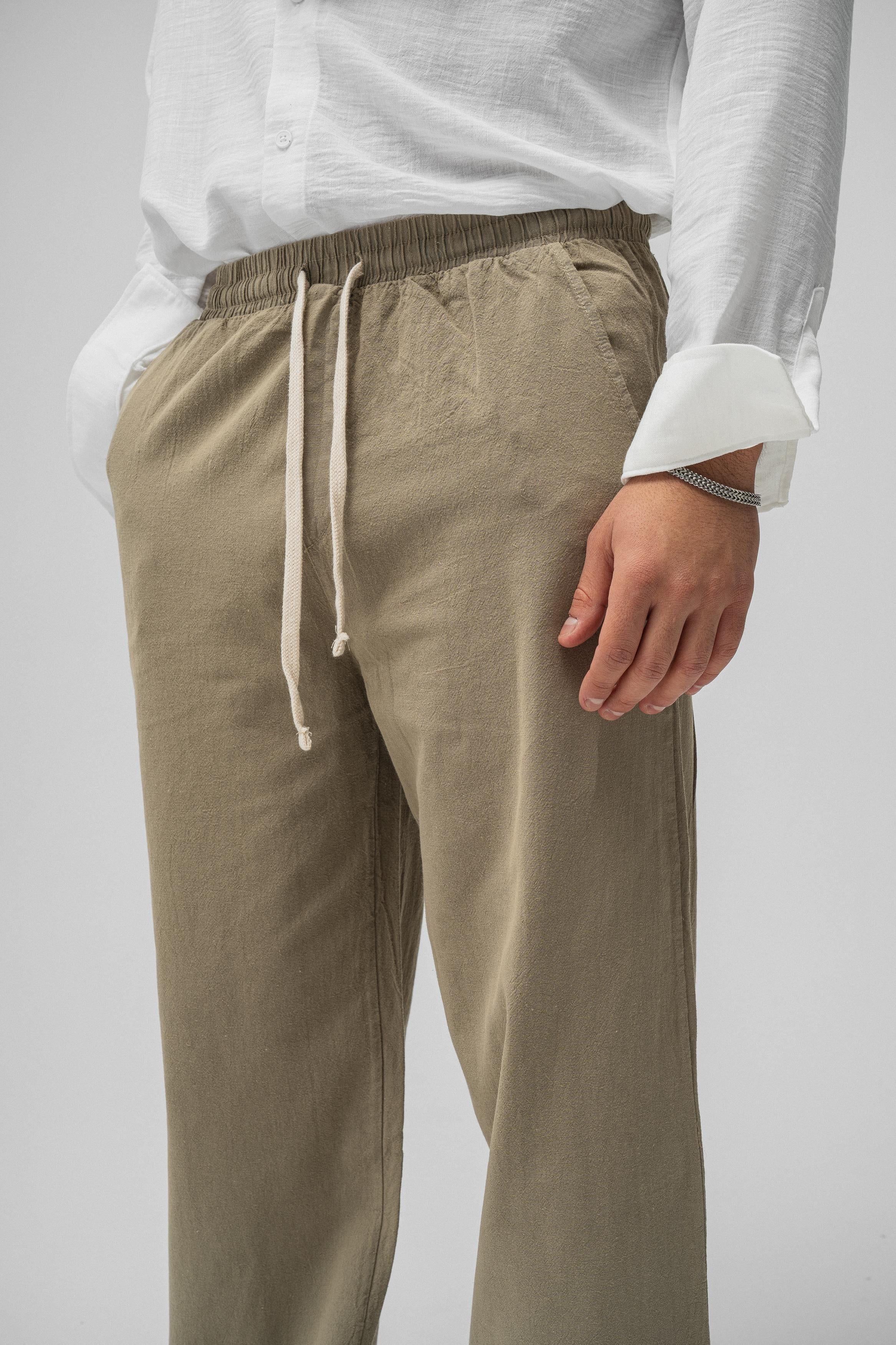 Linen Bel Bağlamalı Baggy Haki
