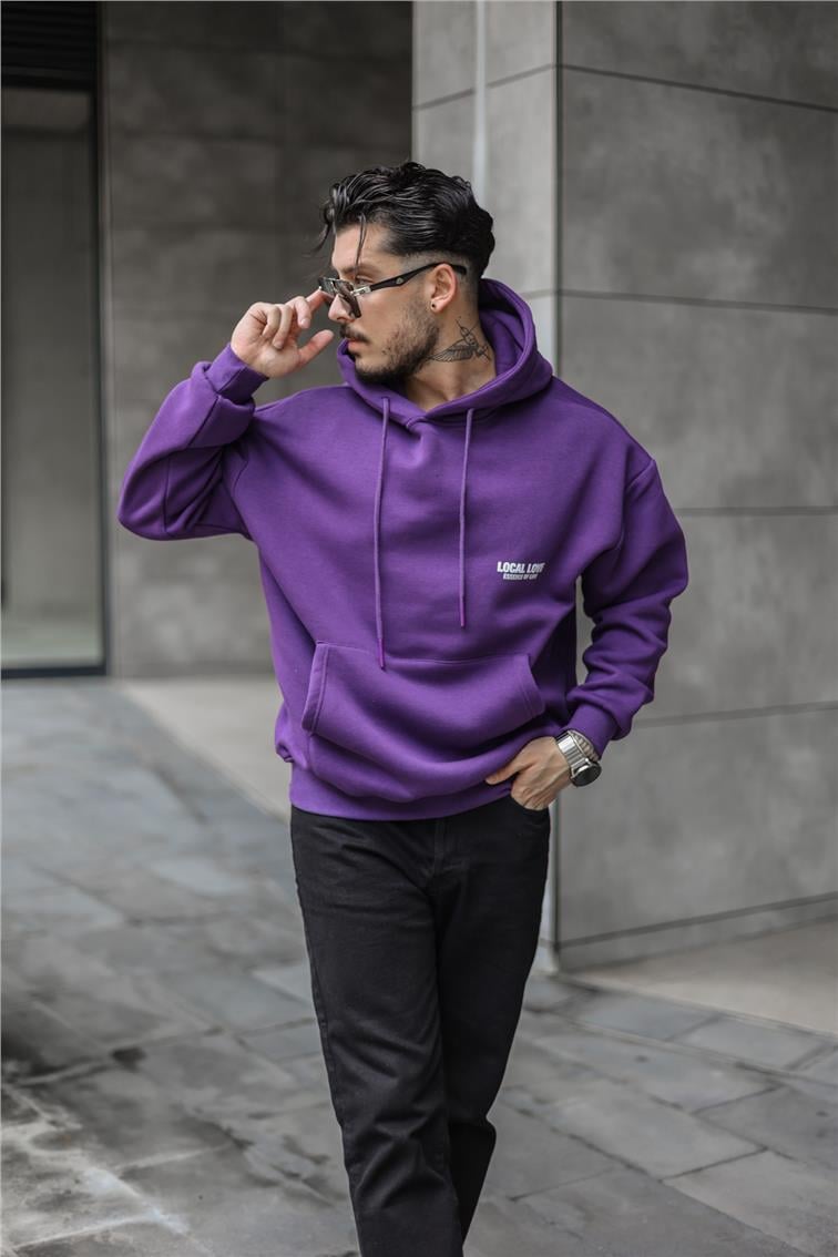 LOCAL LOVE Baskılı Oversize Sweatshirt Mor