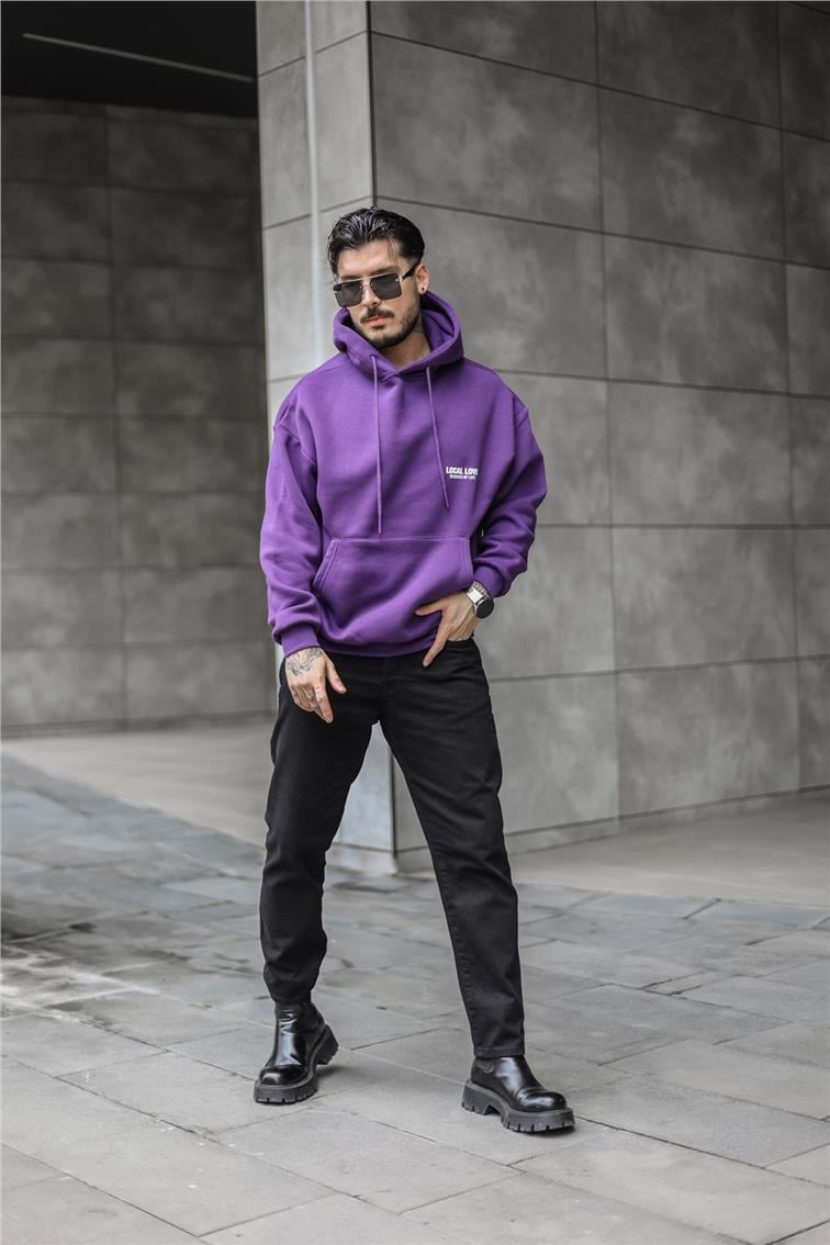 LOCAL LOVE Baskılı Oversize Sweatshirt Mor