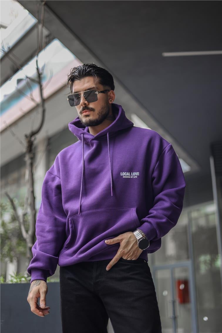 LOCAL LOVE Baskılı Oversize Sweatshirt Mor