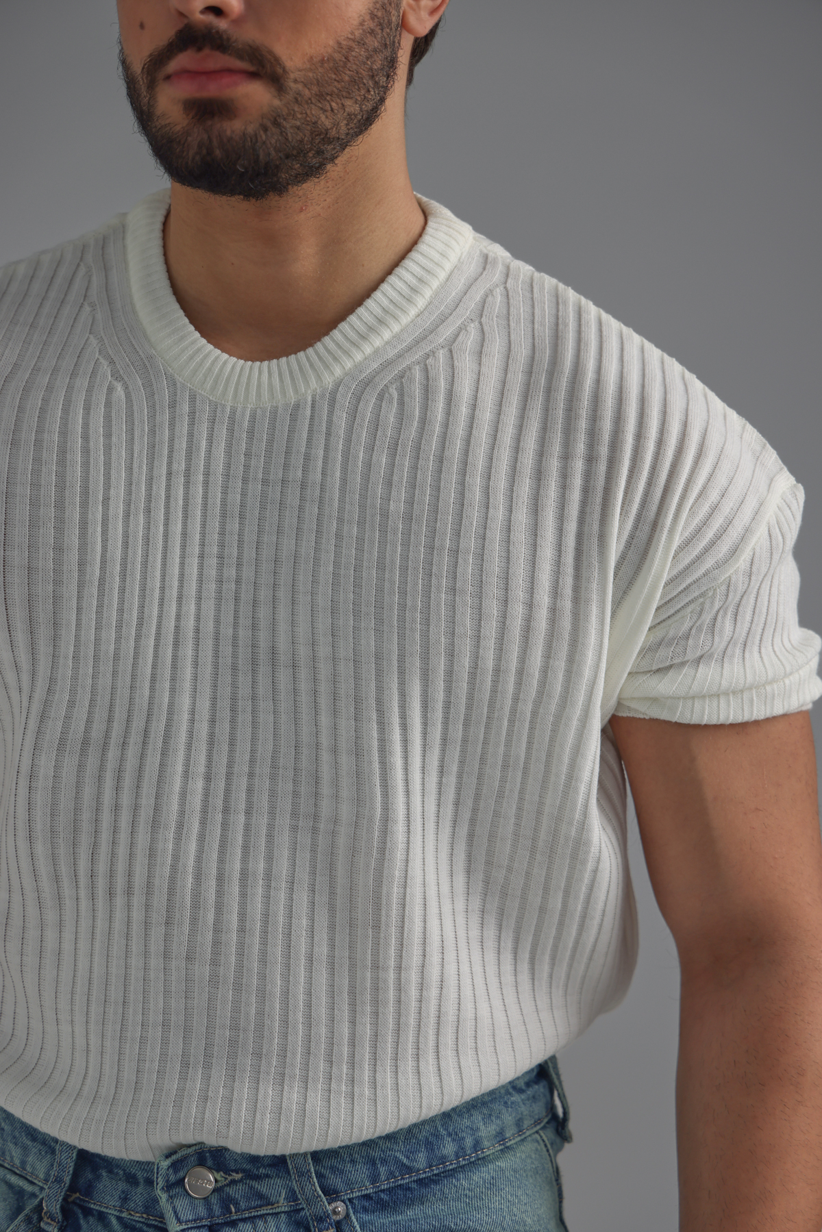 Loose Fit Oversize Triko Tshirt Beyaz