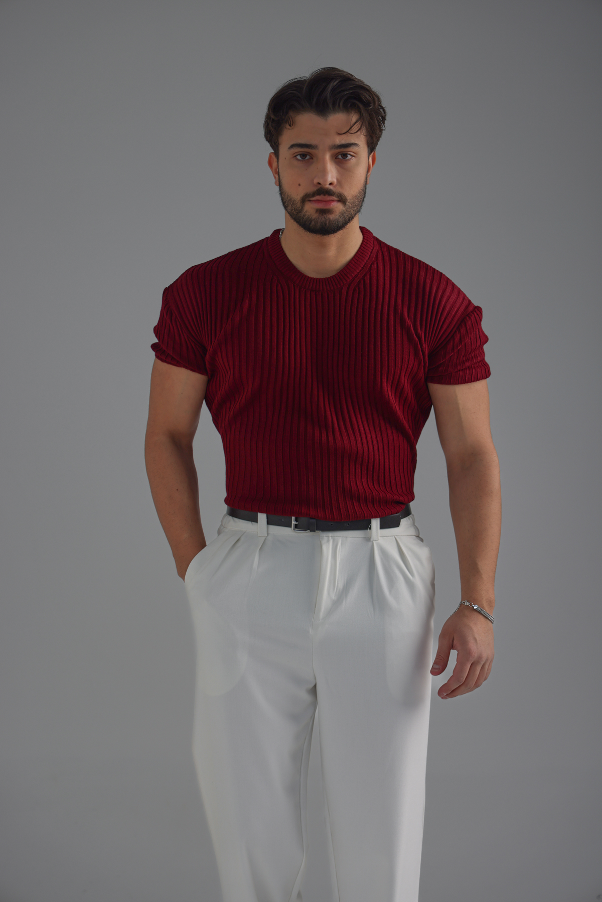 Loose Fit Oversize Triko Tshirt Bordo