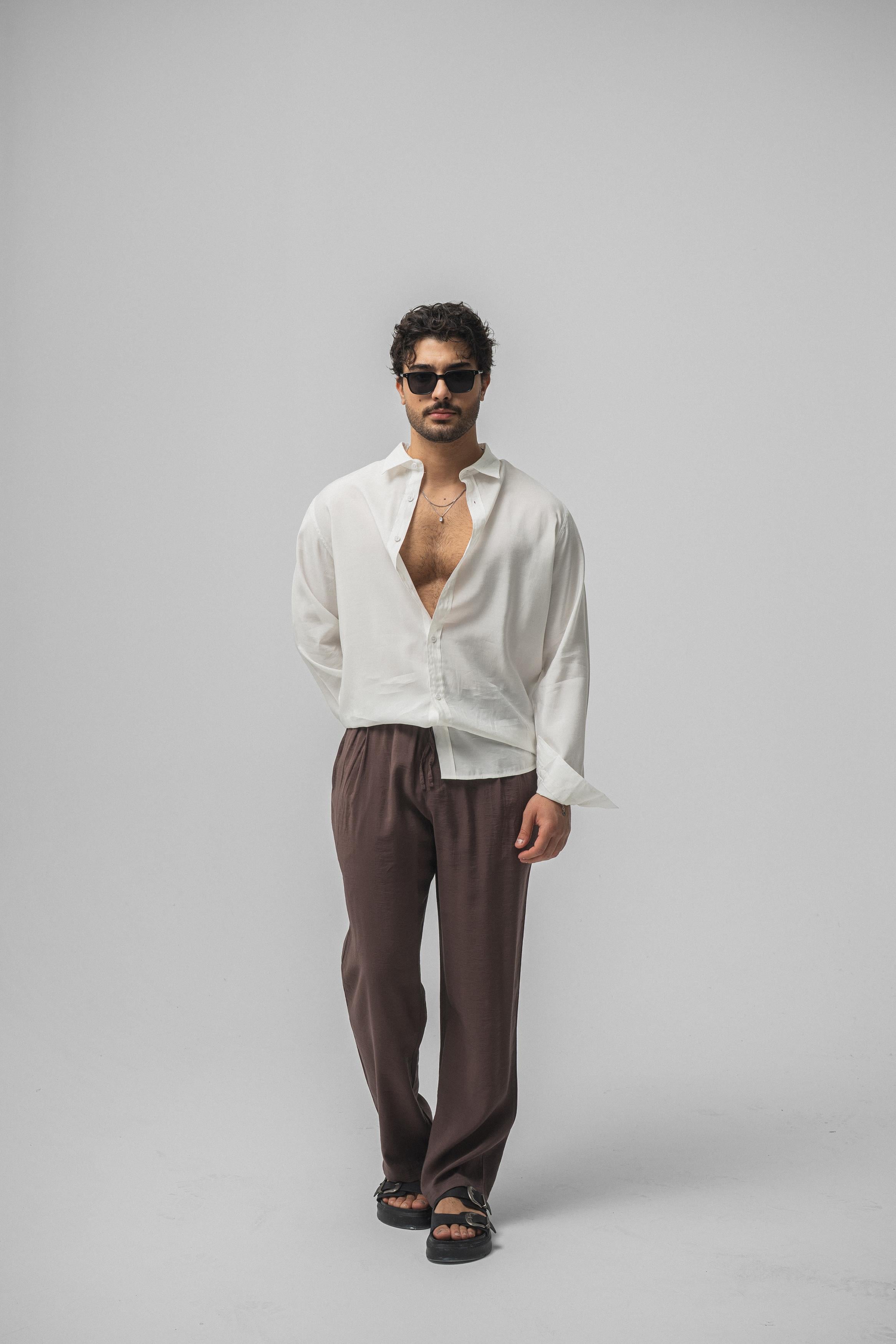 Lyocell Kumaş Baggy Pant. Kahve
