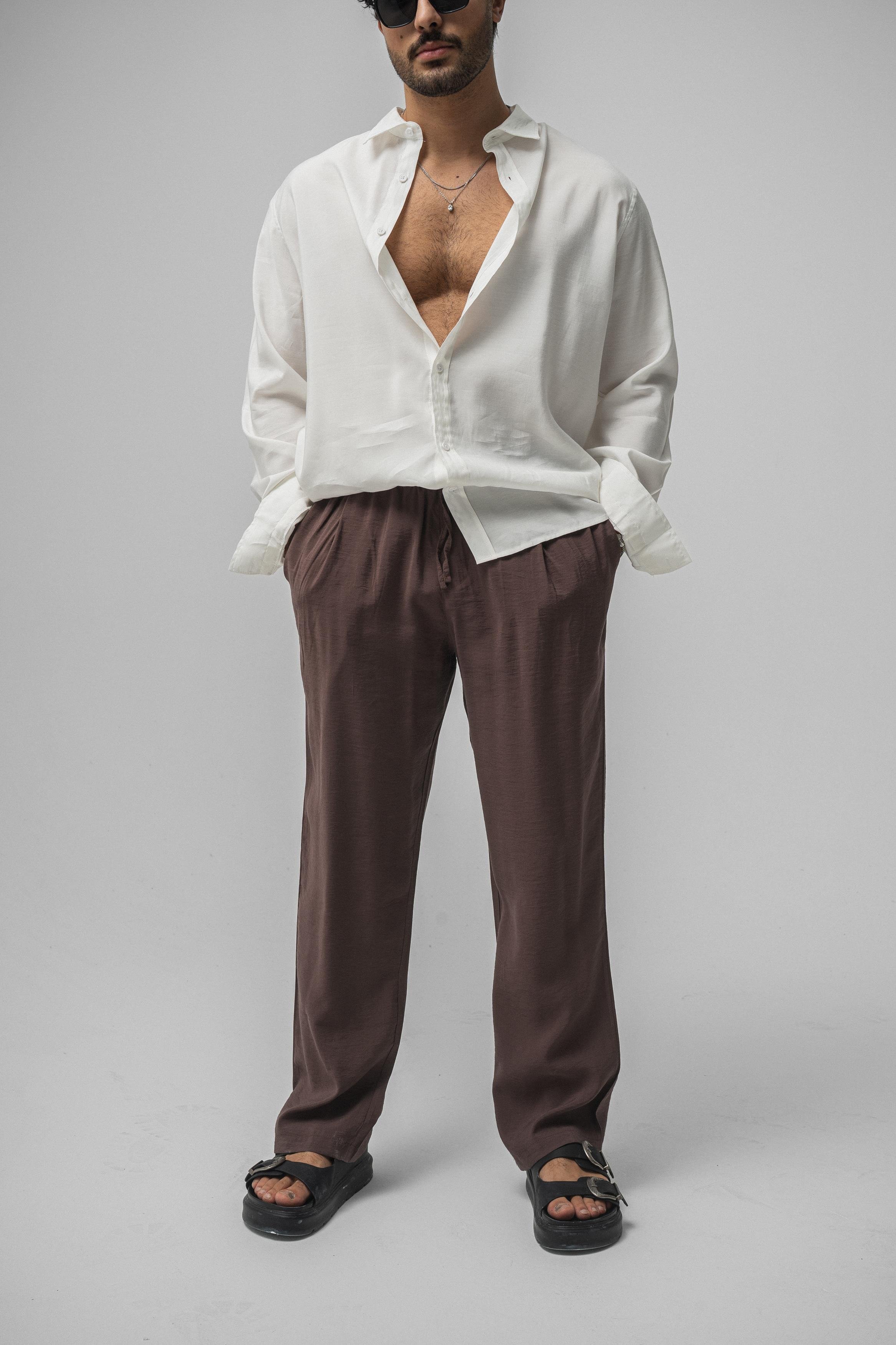 Lyocell Kumaş Baggy Pant. Kahve