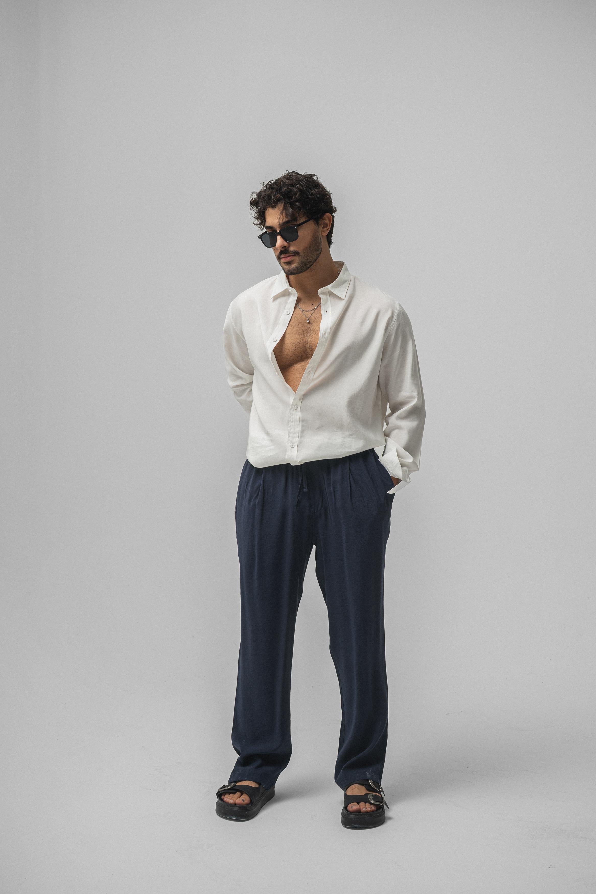 Lyocell Kumaş Baggy Pant. Lacivert