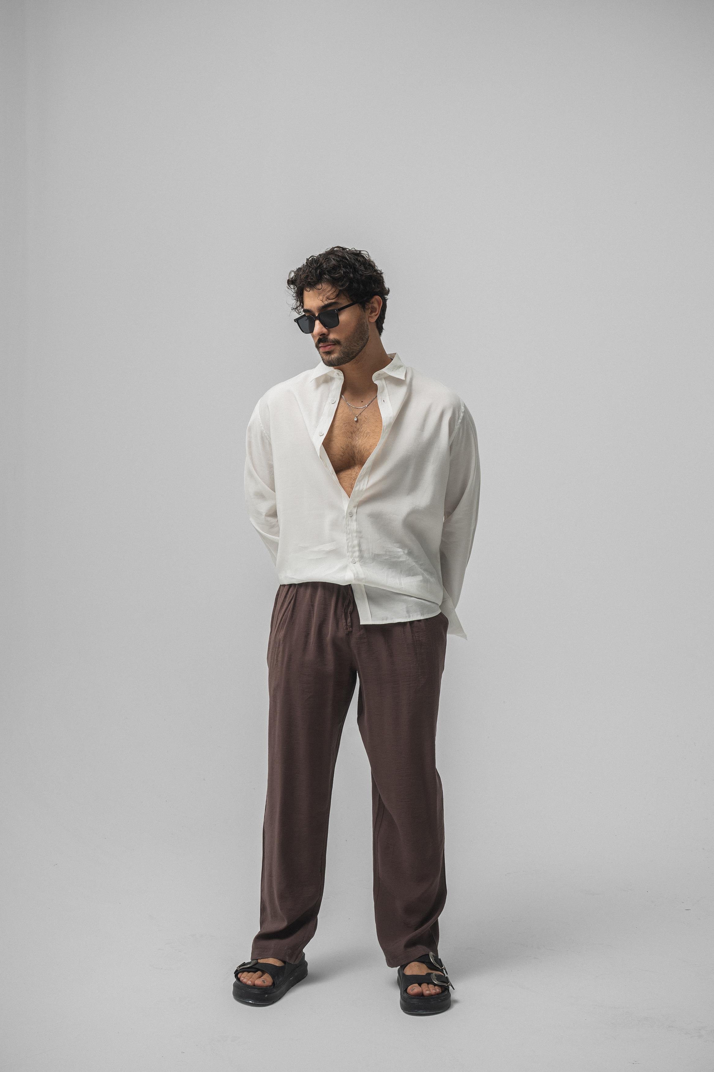 Lyocell Kumaş Baggy Pant. Kahve
