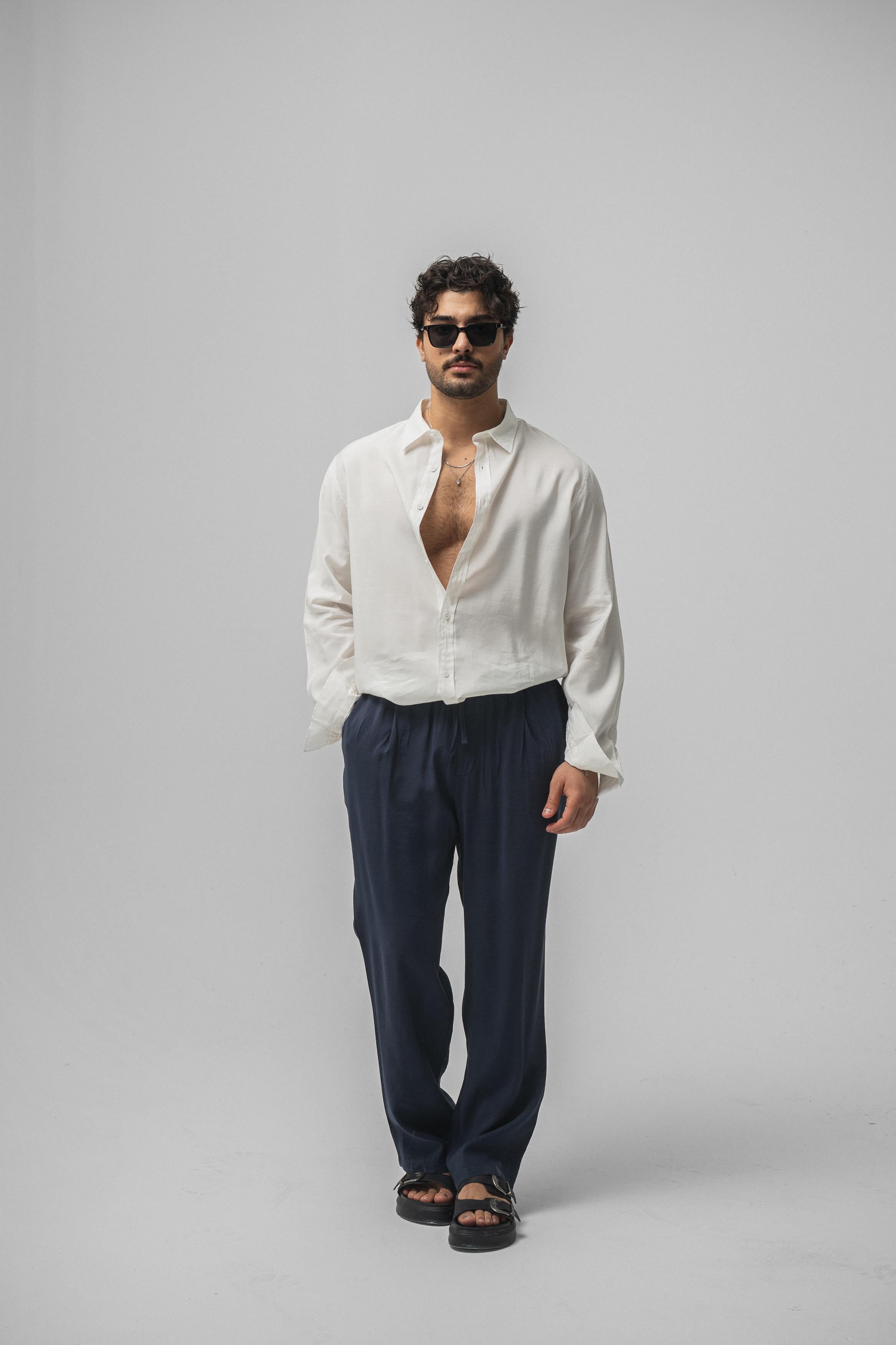 Lyocell Kumaş Baggy Pant. Lacivert