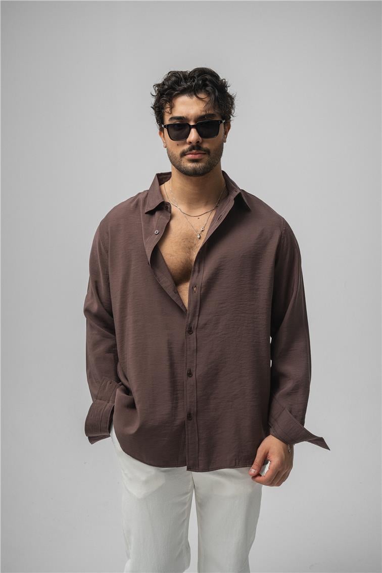 Lyocell Kumaş Oversize Gömlek Kahve