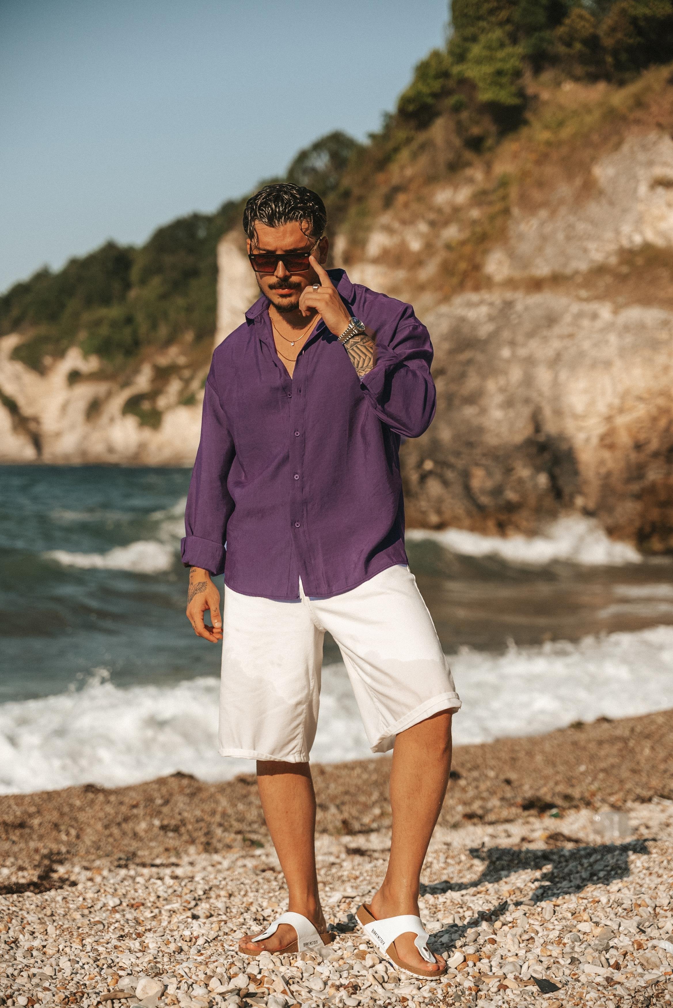 Lyocell Kumaş Oversize Gömlek Mor