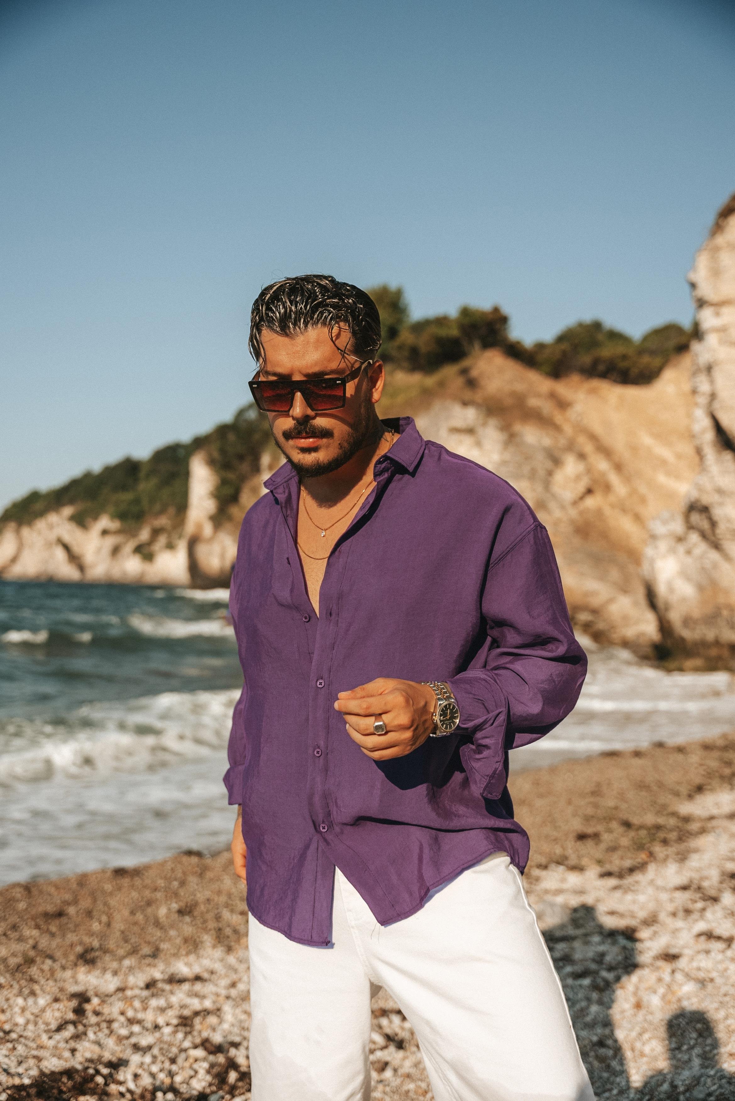 Lyocell Kumaş Oversize Gömlek Mor