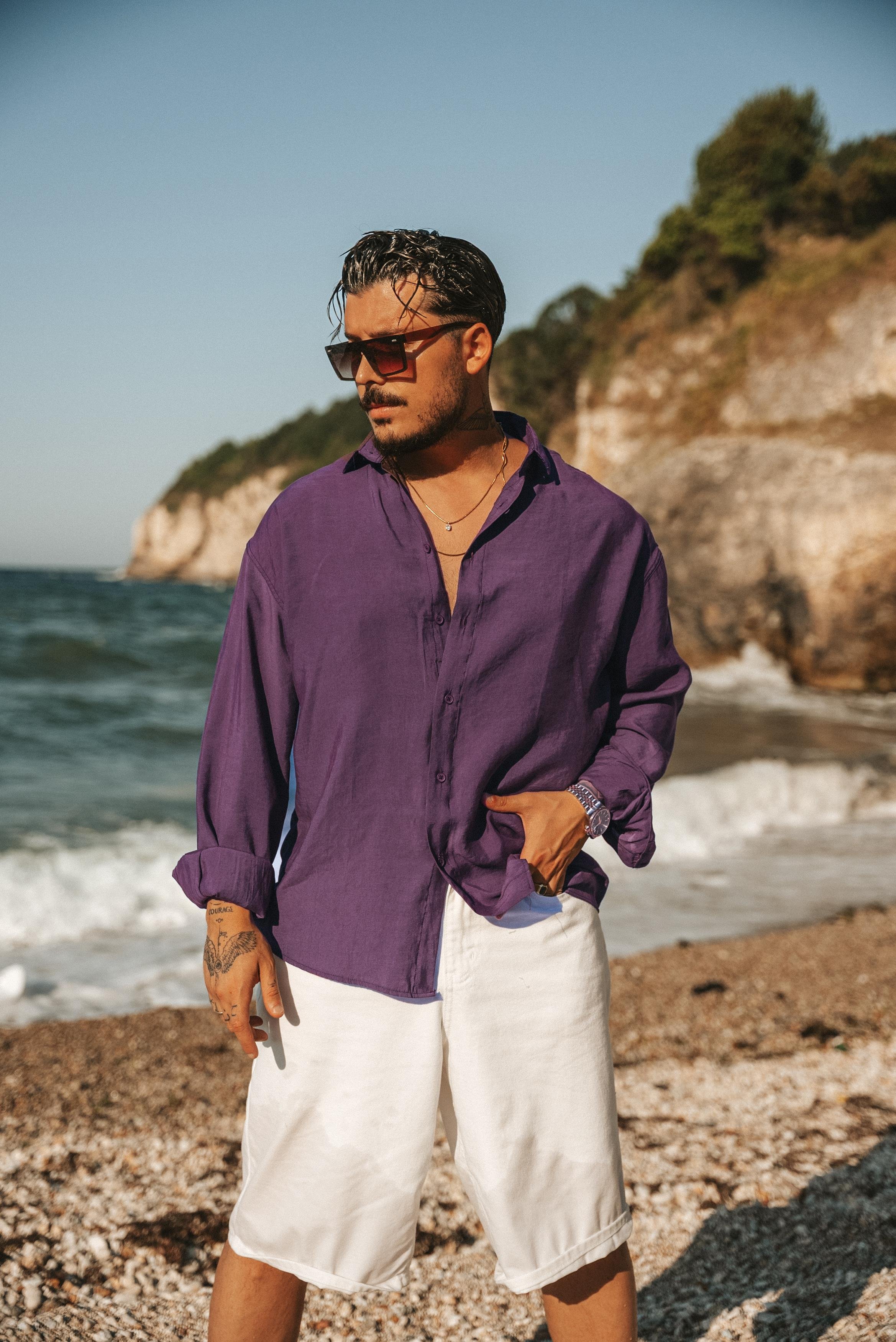 Lyocell Kumaş Oversize Gömlek Mor