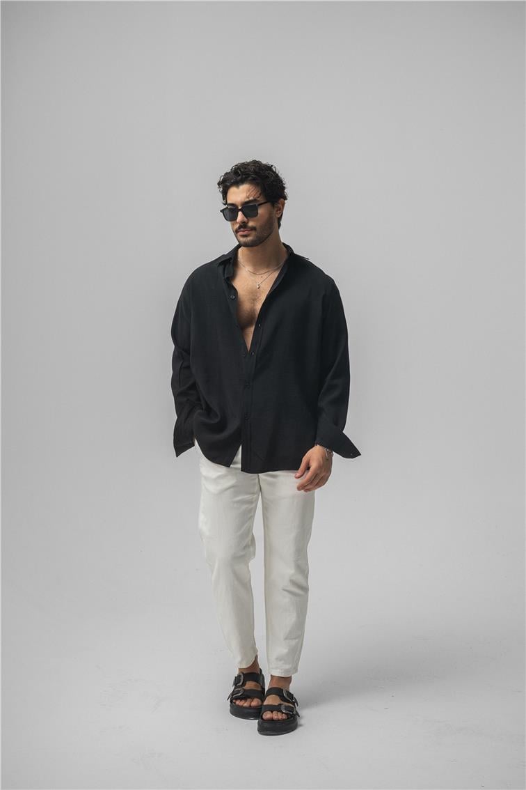 Lyocell Kumaş Oversize Gömlek Siyah