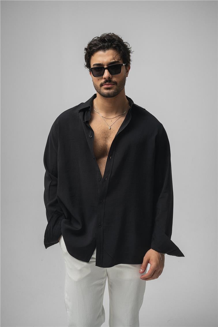 Lyocell Kumaş Oversize Gömlek Siyah