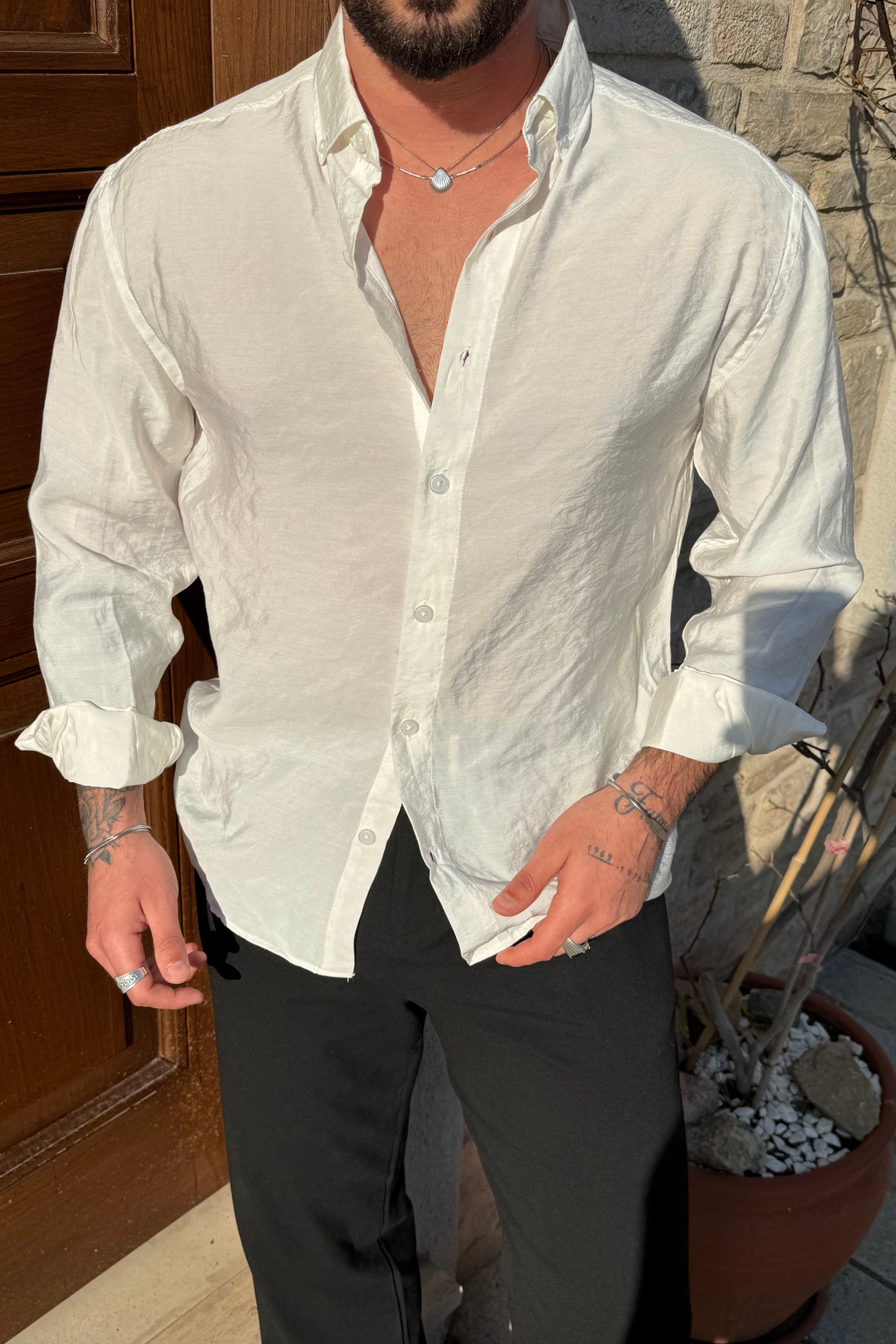 Lyocell Organik Basic Oversize Gömlek Beyaz