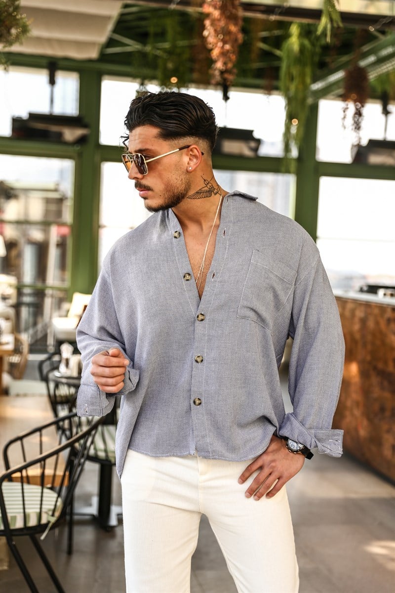 Mavi  Noktalı İnce Oversize Gömlek