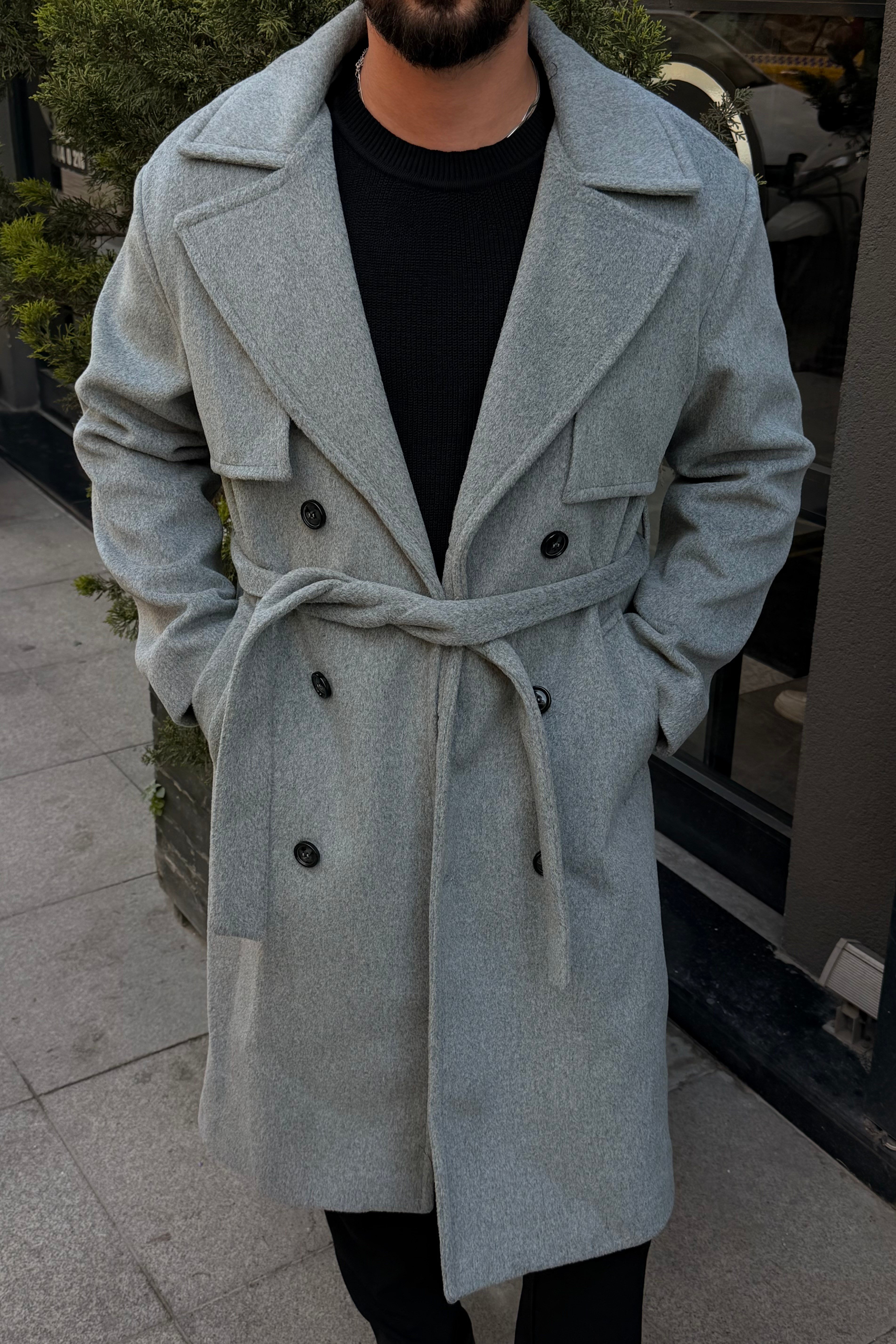 Milano Pr Uzun Oversize Kaşe Kaban Gri