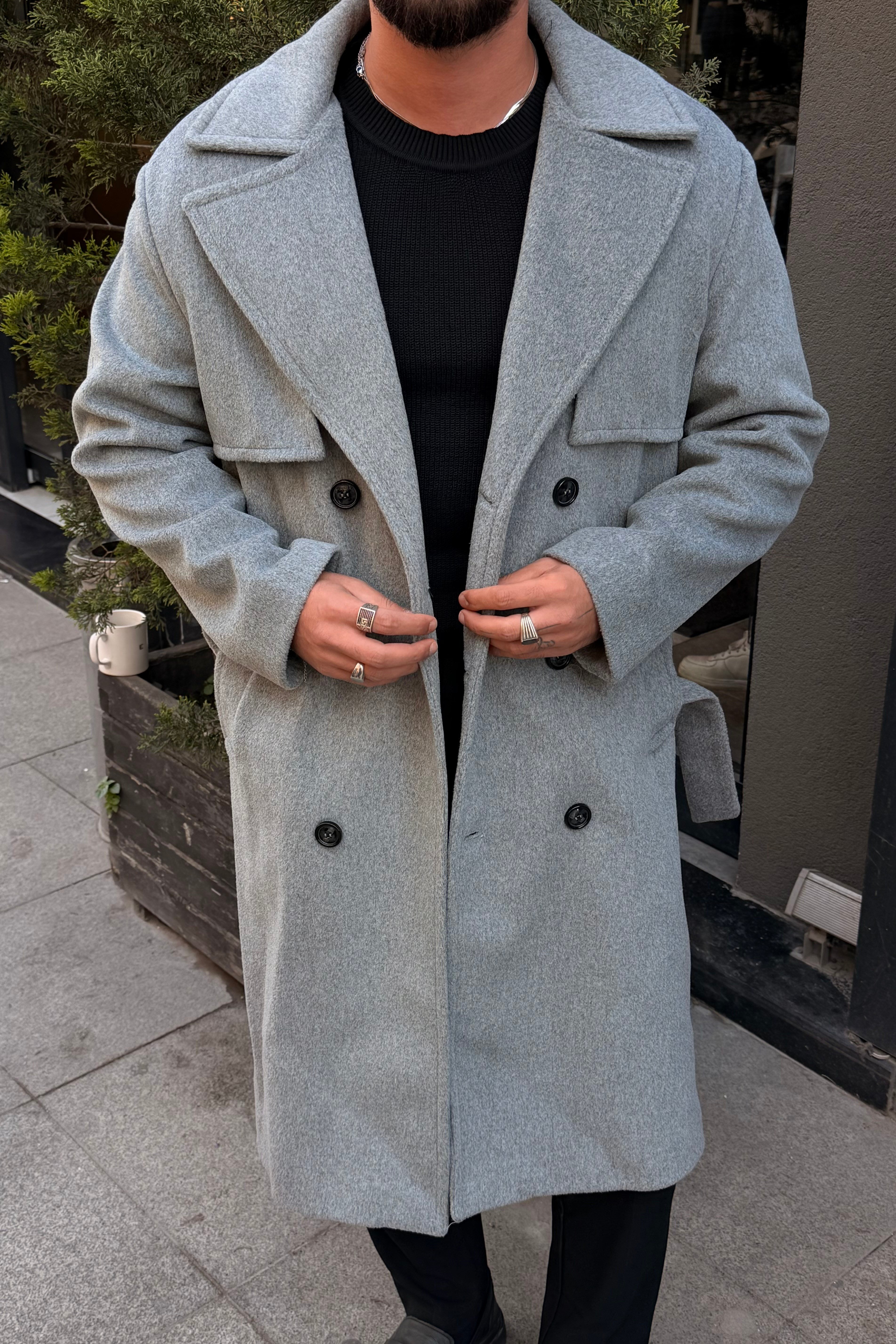 Milano Pr Uzun Oversize Kaşe Kaban Gri