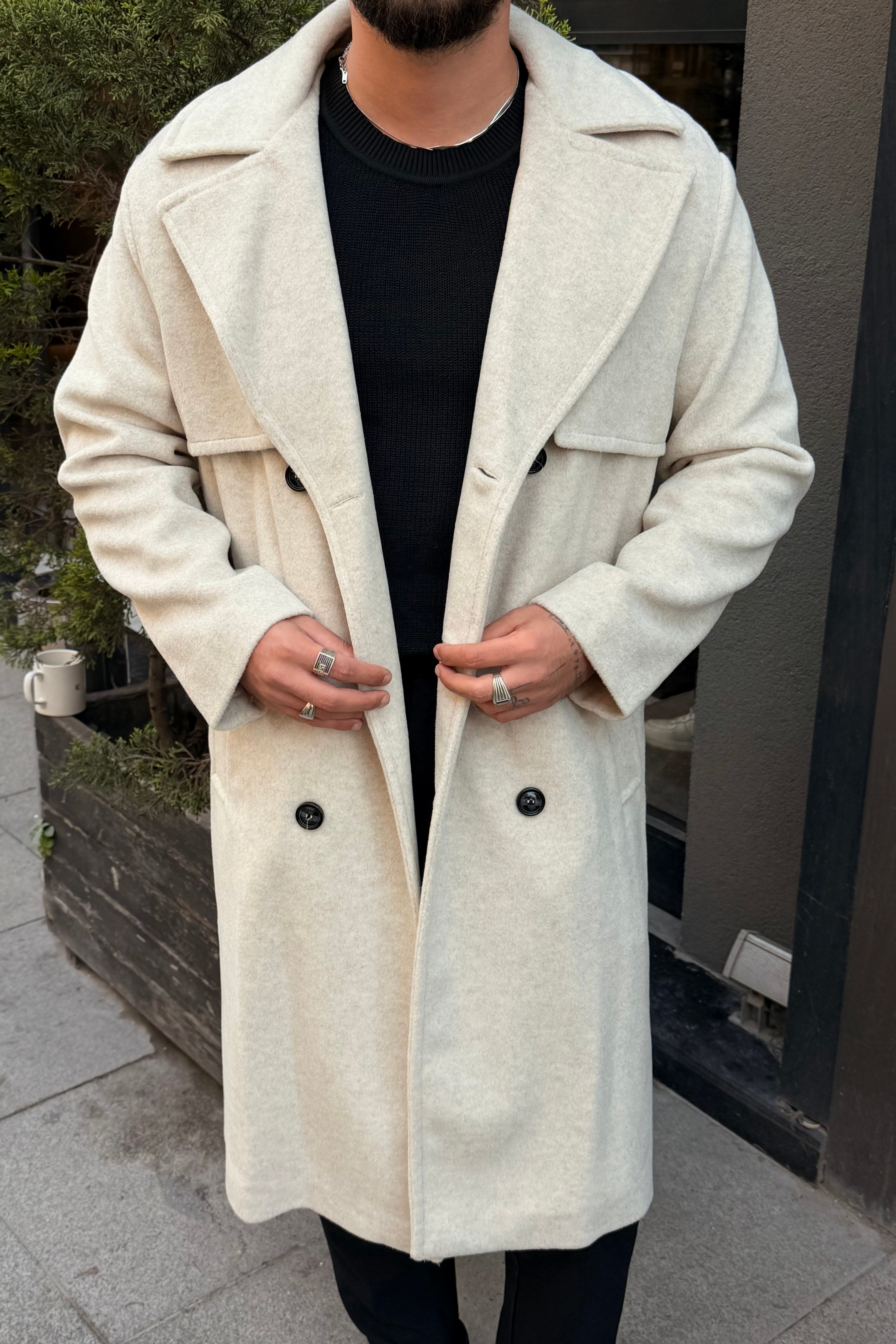 Milano Pr Uzun Oversize Kaşe Kaban Krem