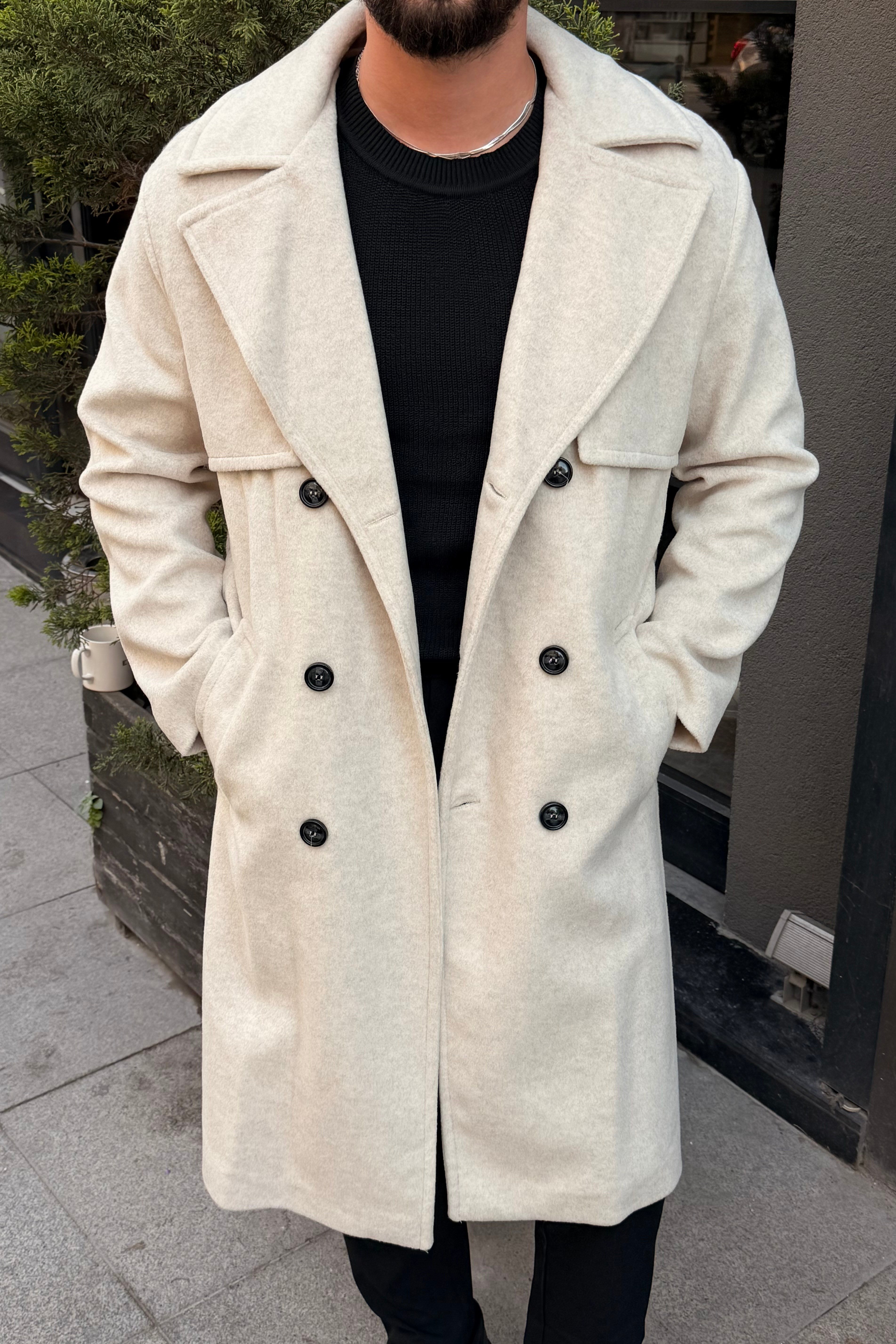 Milano Pr Uzun Oversize Kaşe Kaban Krem