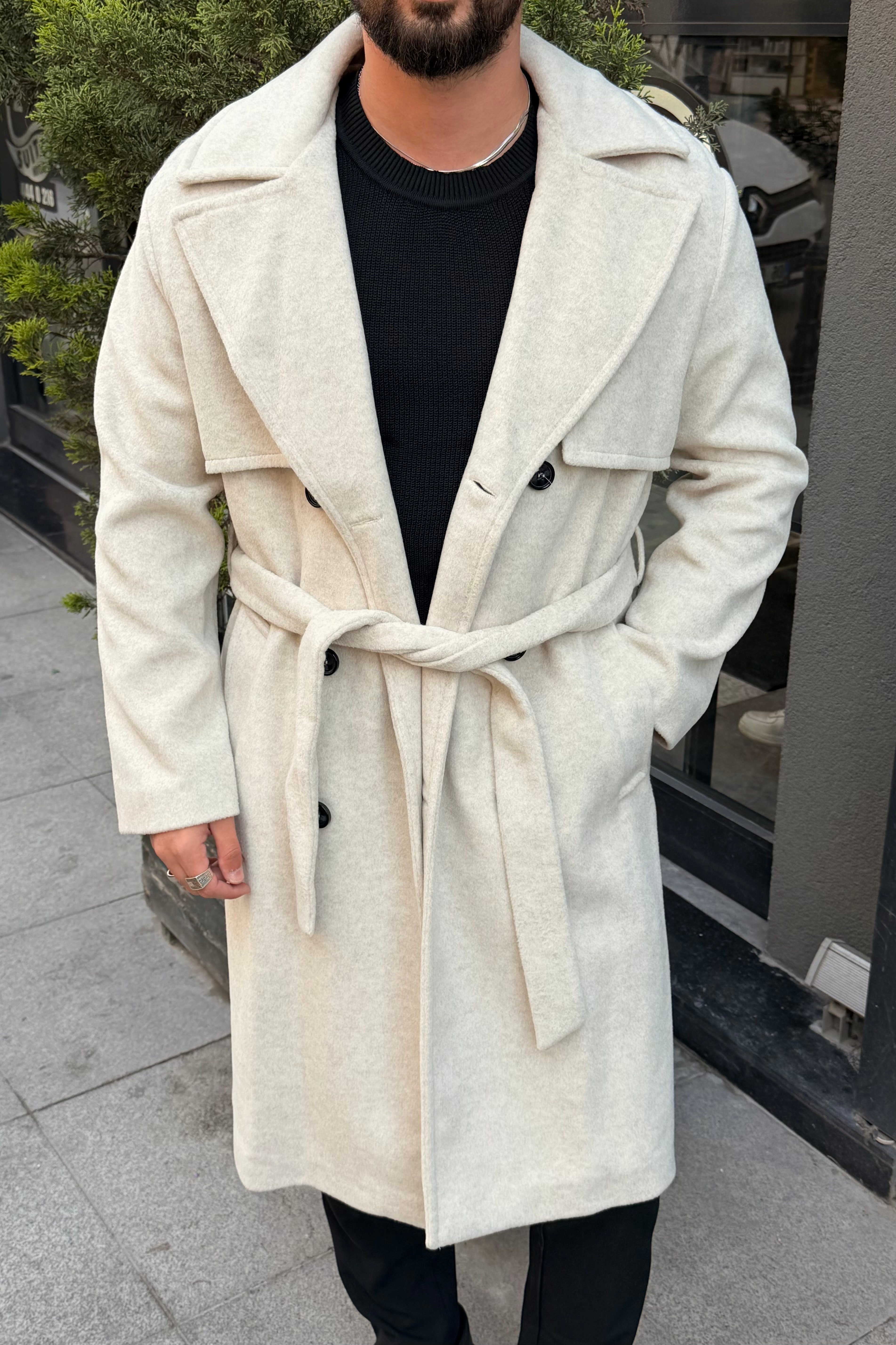 Milano Pr Uzun Oversize Kaşe Kaban Krem