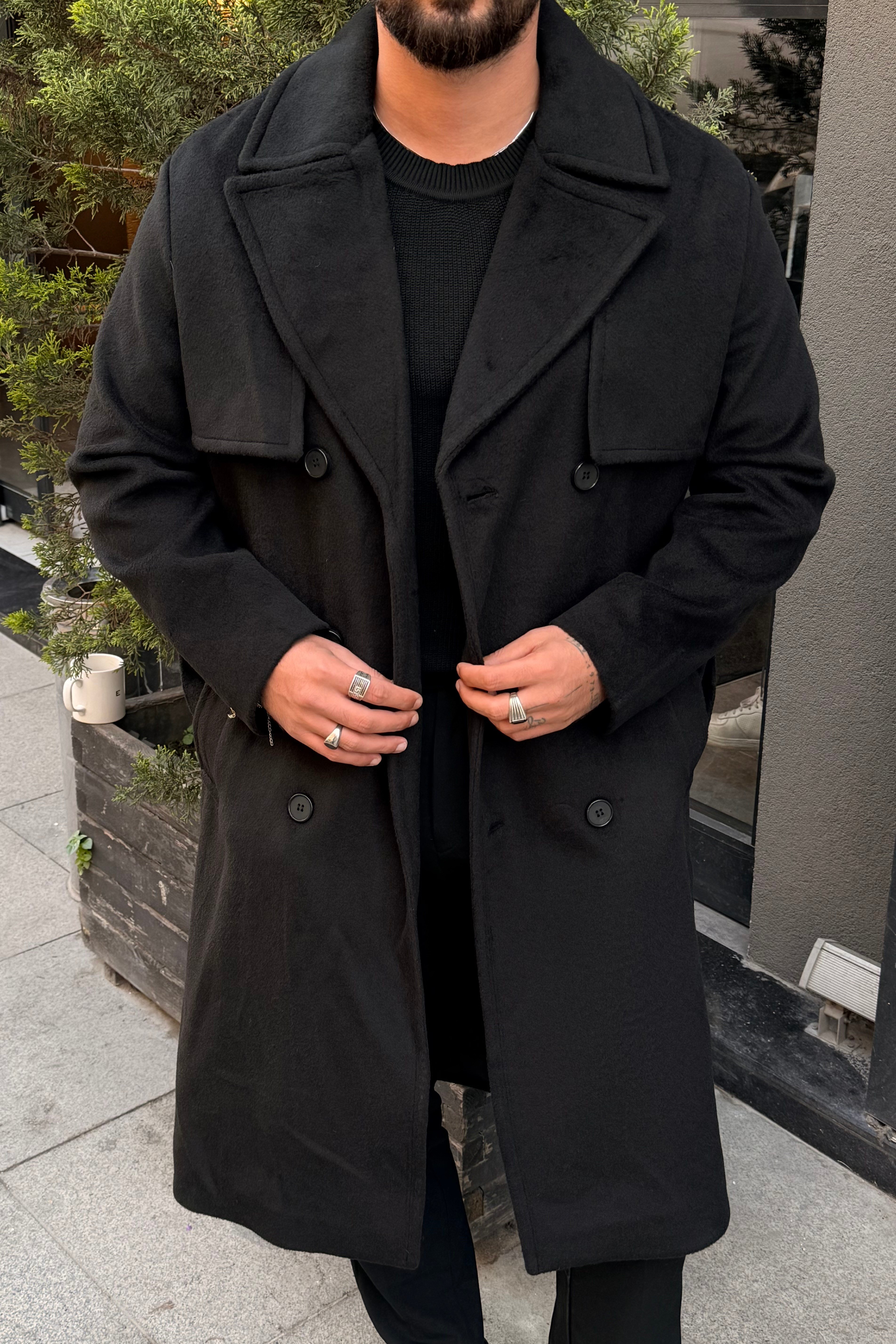 Milano Pr Uzun Oversize Kaşe Kaban Siyah