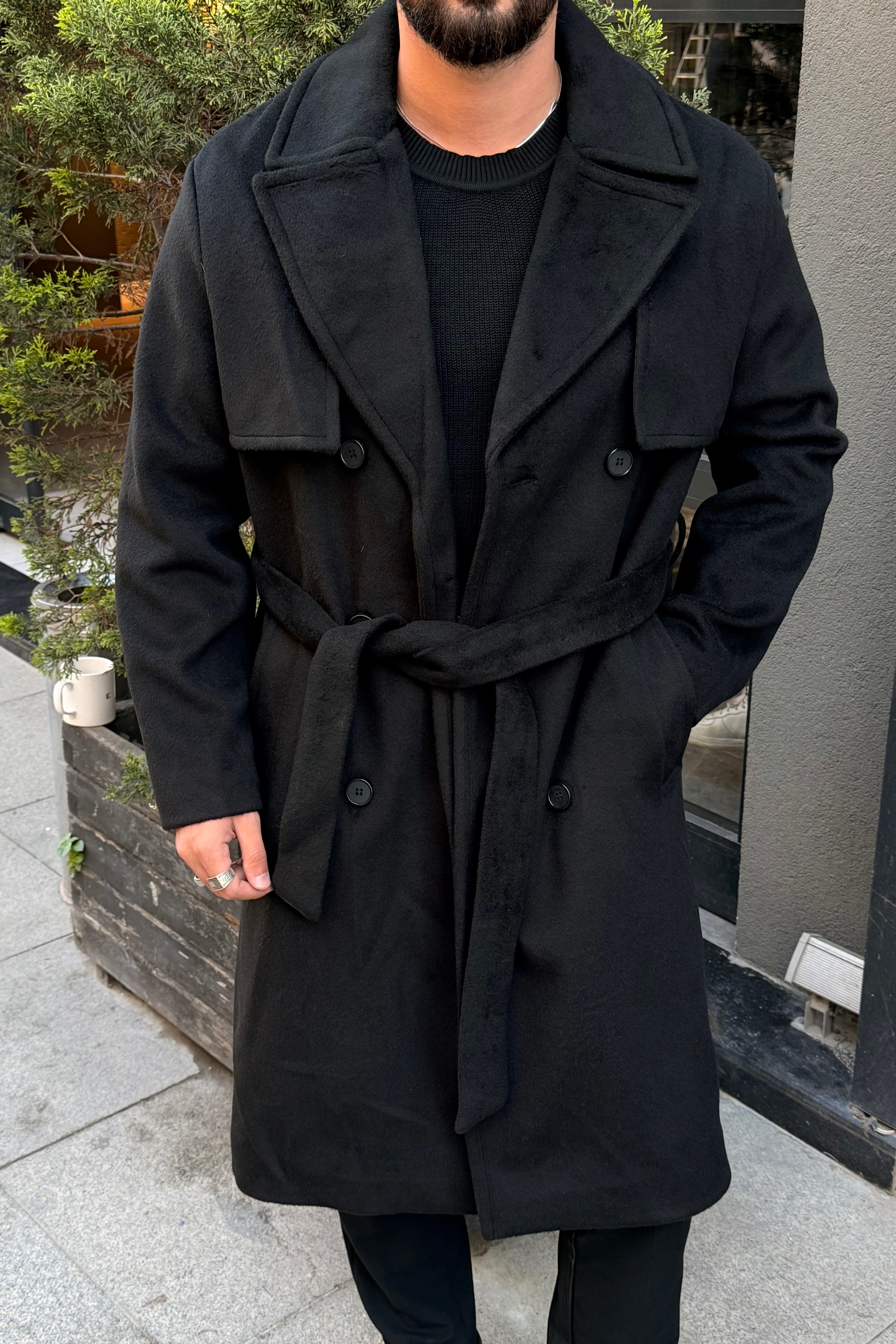 Milano Pr Uzun Oversize Kaşe Kaban Siyah