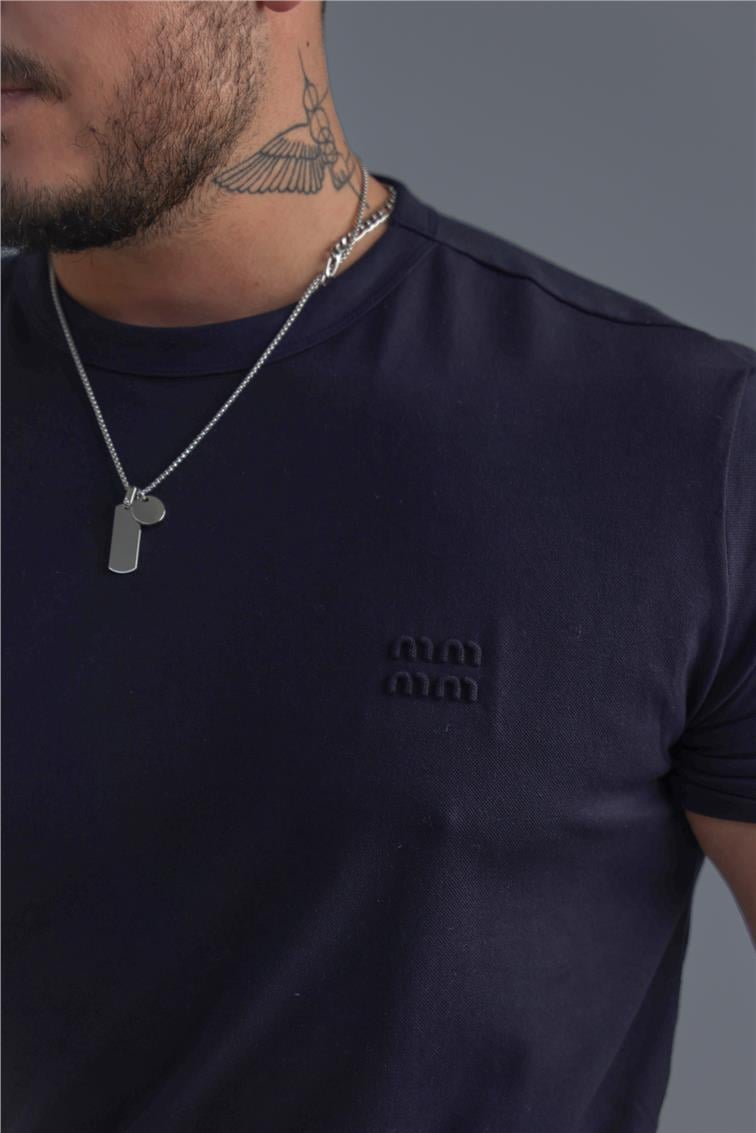 Minimal Baskılı T-Shirt Lacivert