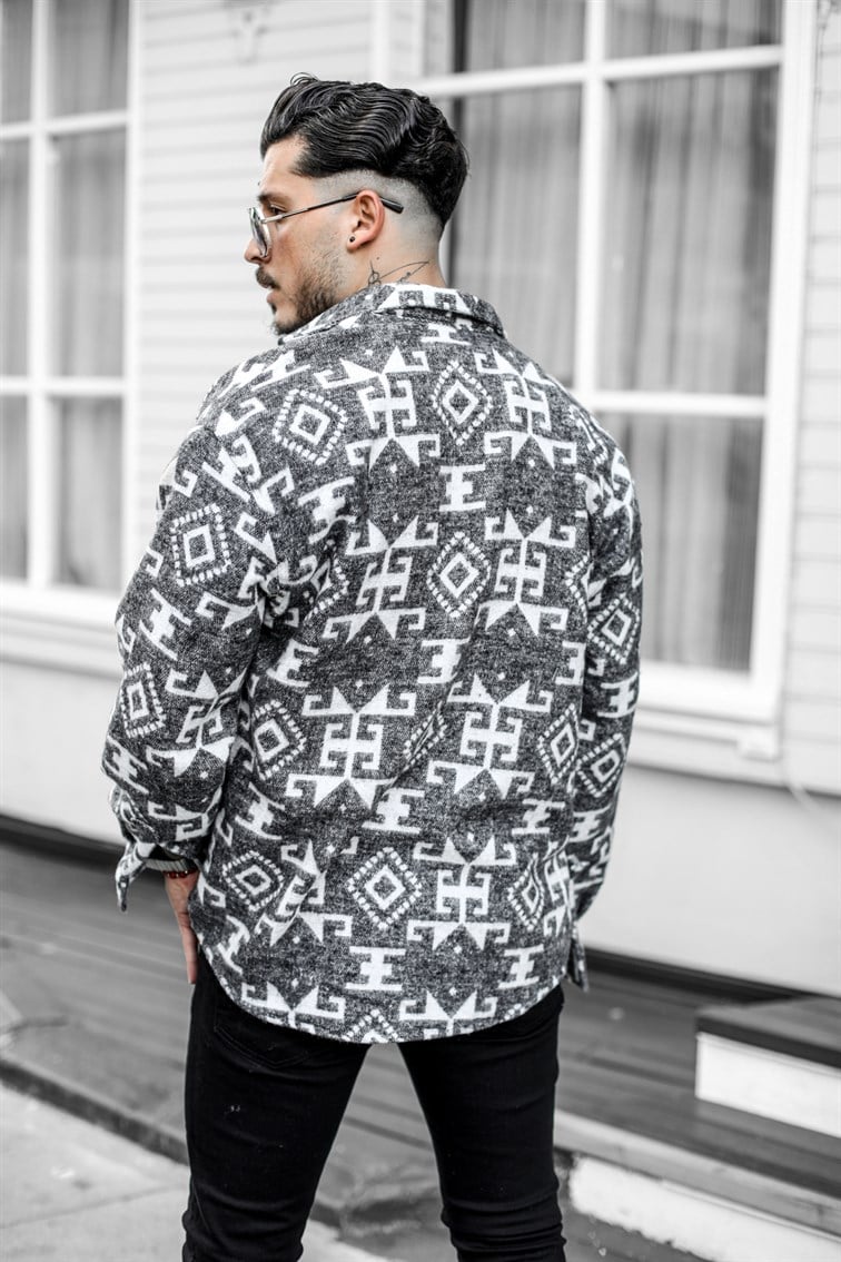 Motif Detay Oversize Oduncu Gömlek