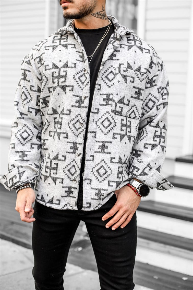 Motif Detay Oversize Oduncu Gömlek