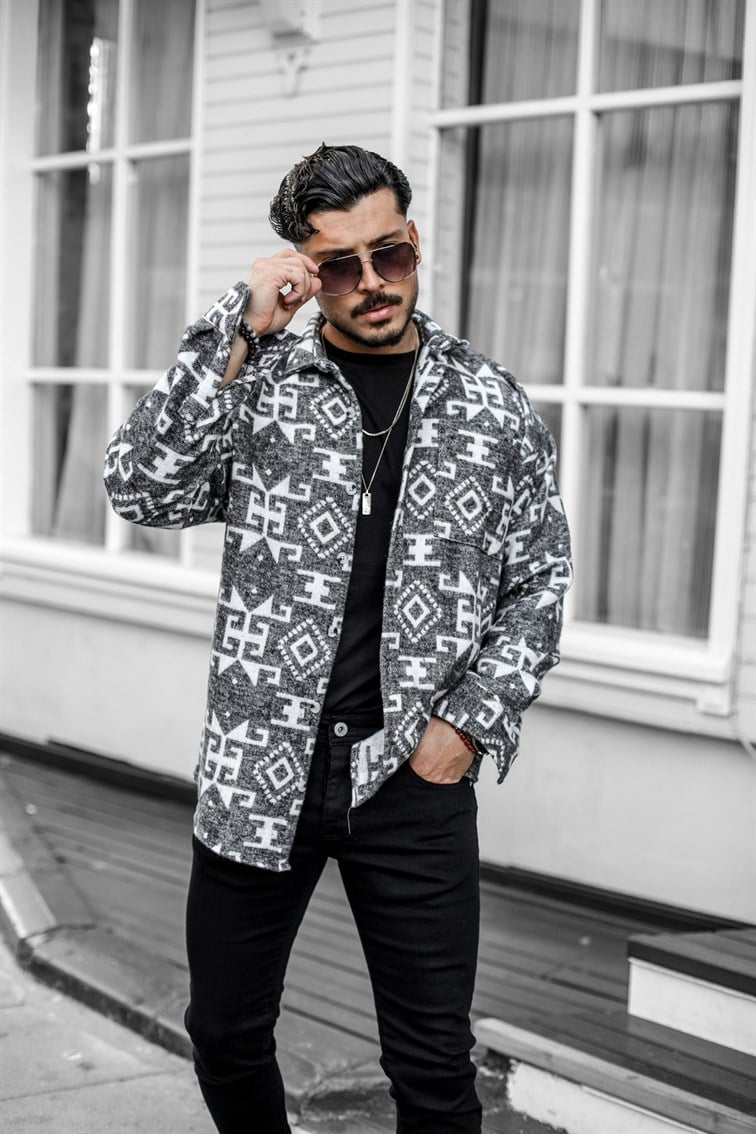 Motif Detay Oversize Oduncu Gömlek