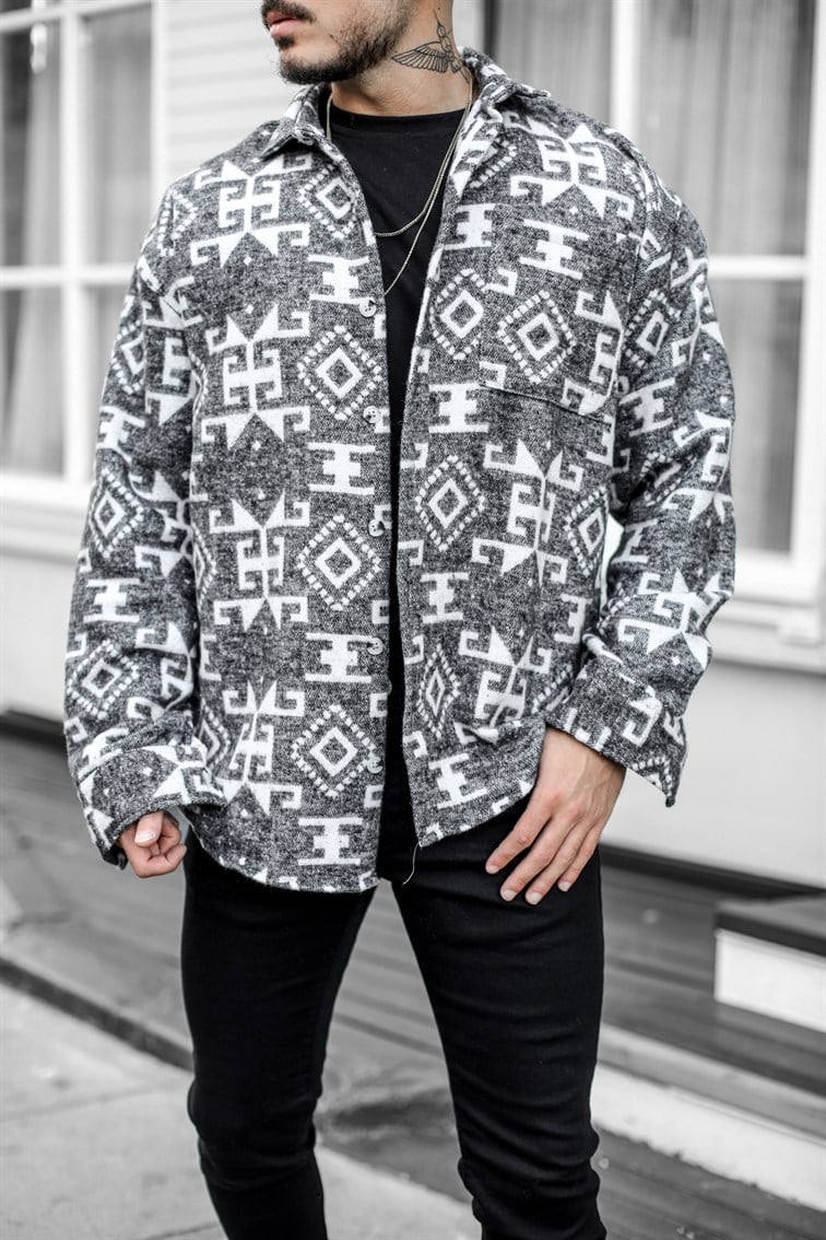 Motif Detay Oversize Oduncu Gömlek