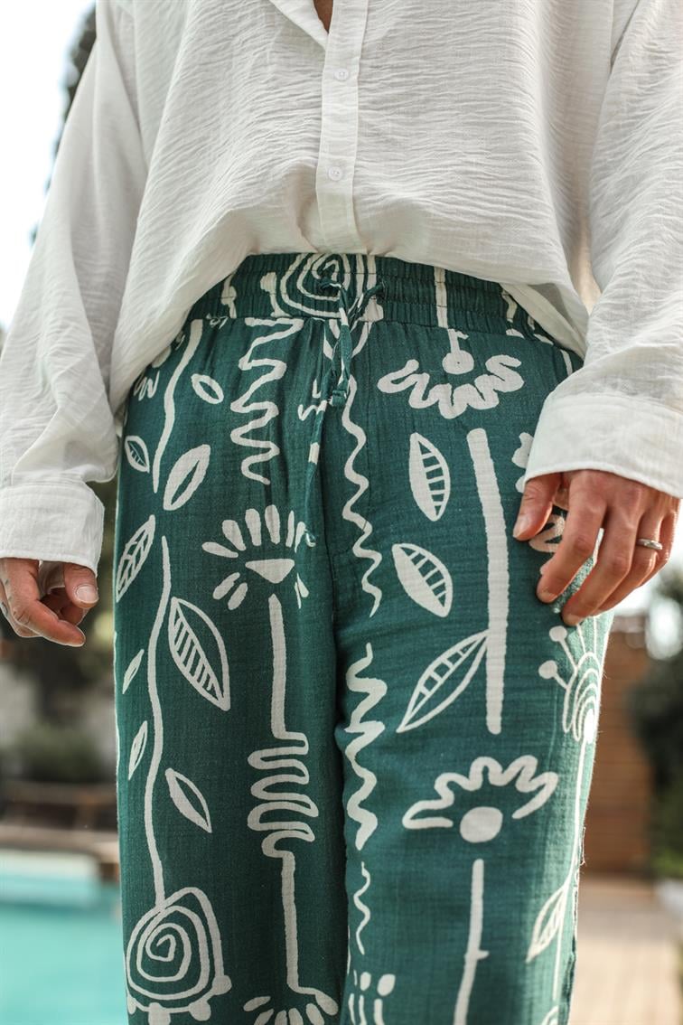 Müslin Desenli Baggy Pantolon Mint