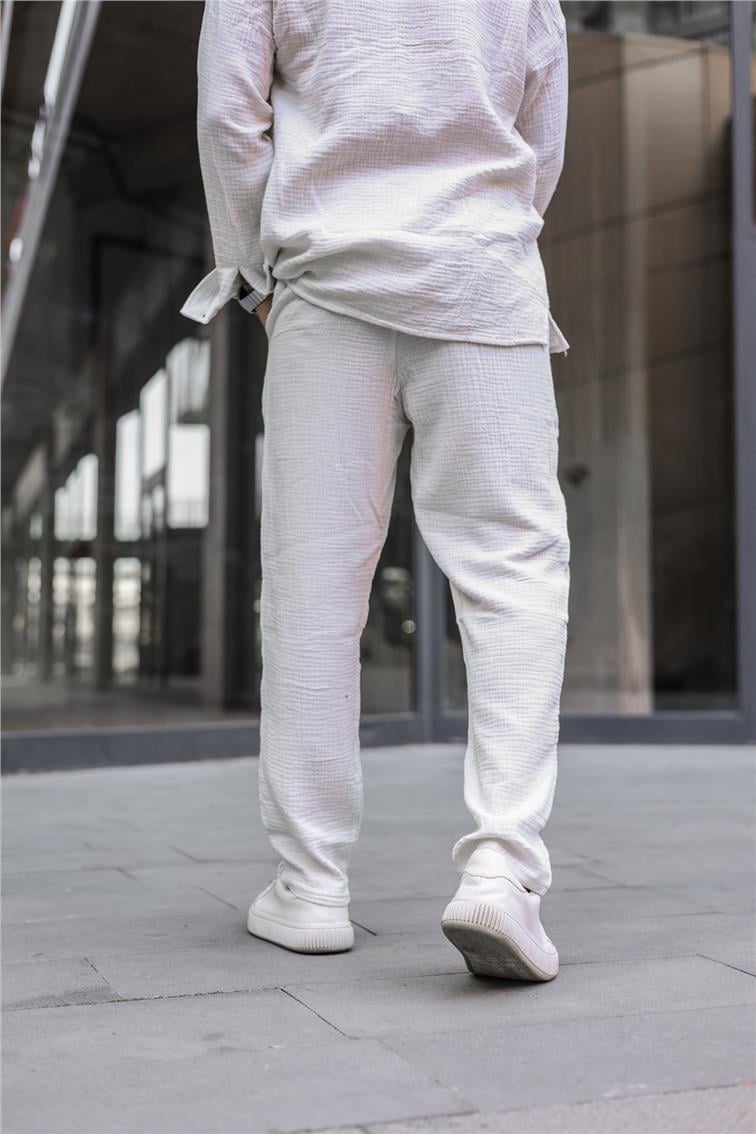Müslin Kumaş Baggy Pantolon Kırık Beyaz