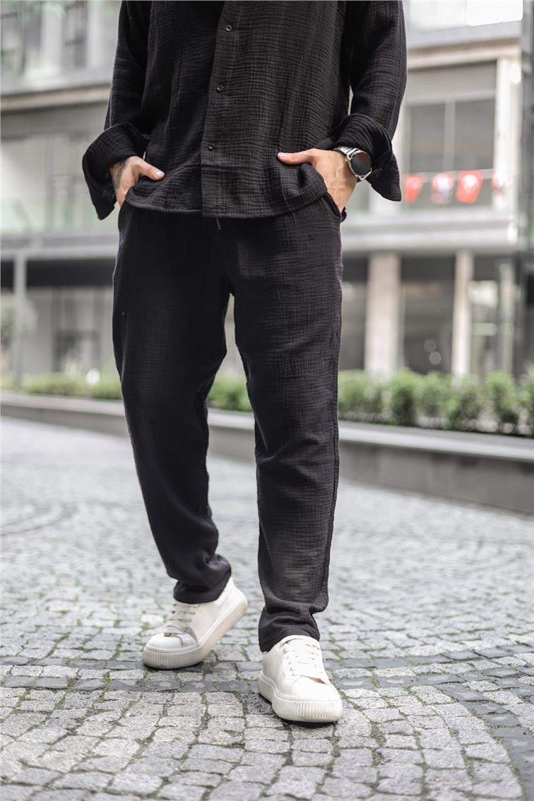 Müslin Kumaş Baggy Pantolon Siyah