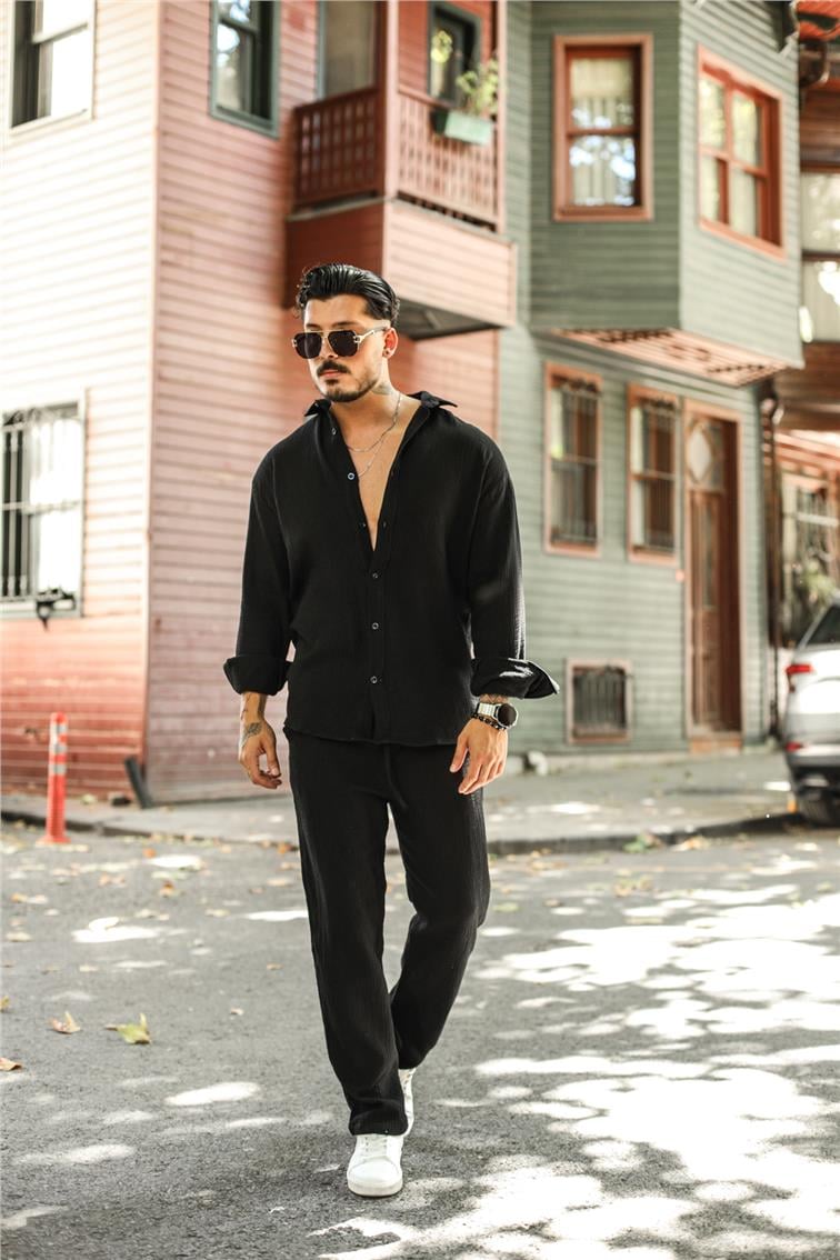 Müslin Kumaş Oversize Gömlek Siyah