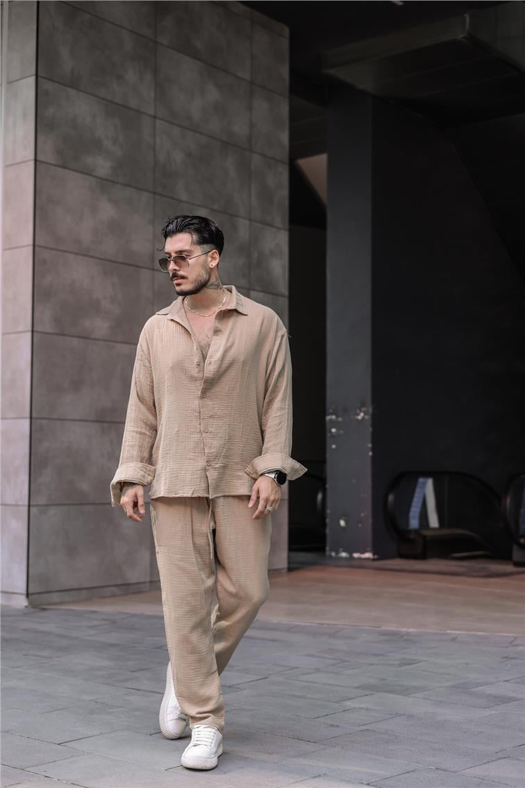 Müslin Kumaş Oversize Gömlek Vizon