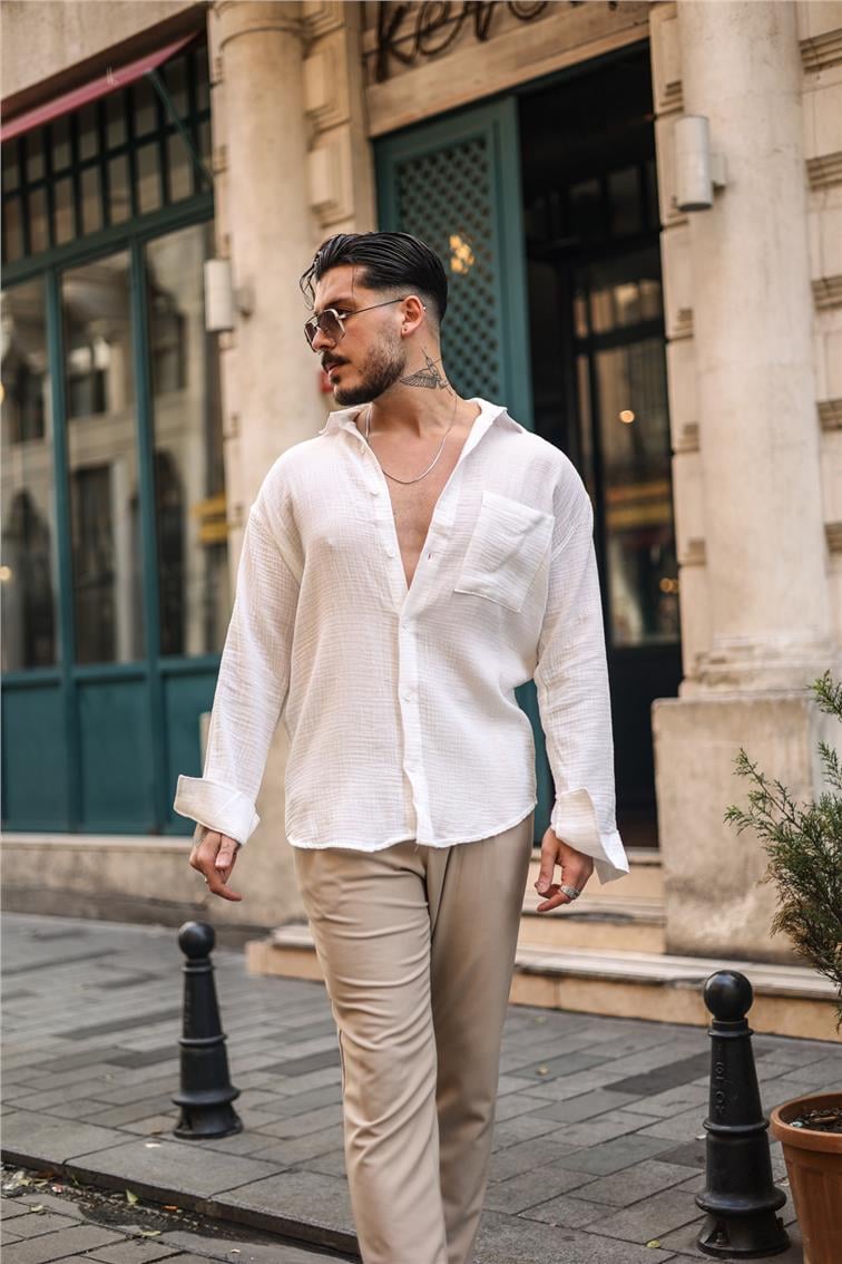 Müslin Oversize Gömlek Beyaz