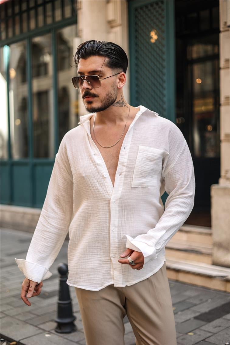 Müslin Oversize Gömlek Beyaz