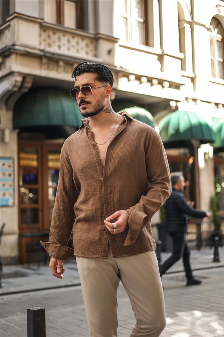 Müslin Oversize Gömlek Kahve