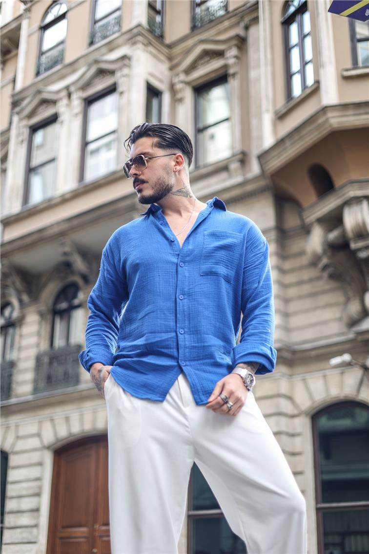 Müslin Oversize Gömlek Koyu Mavi