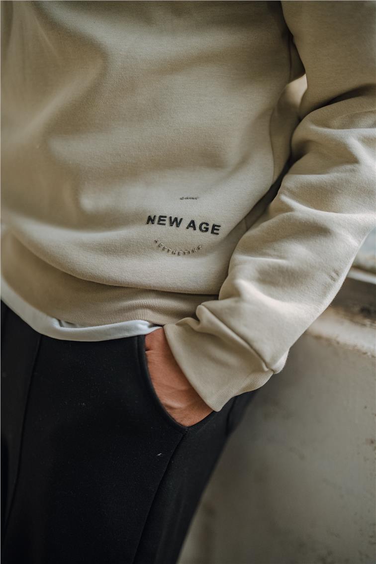 NEW AGE Baskılı Oversize Sweatshirt Açık Bej