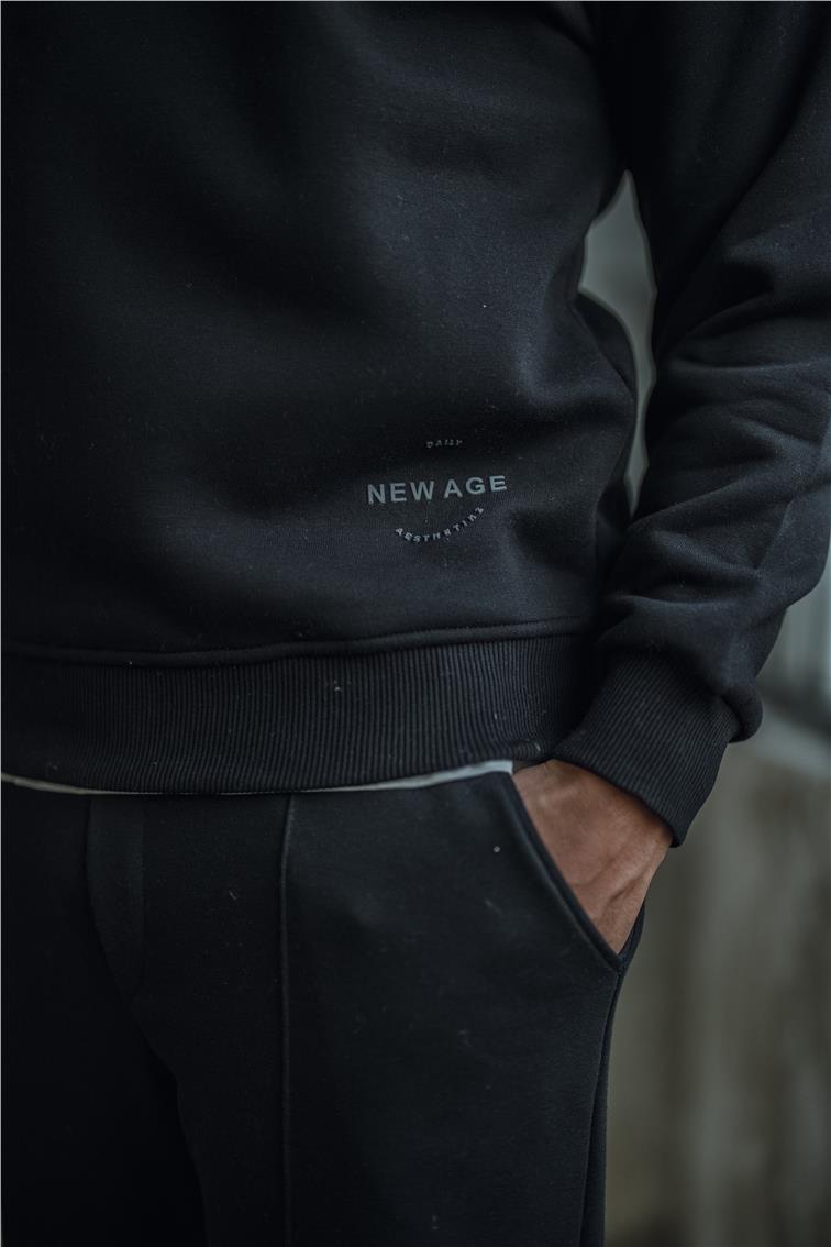 NEW AGE Baskılı Oversize Sweatshirt Siyah